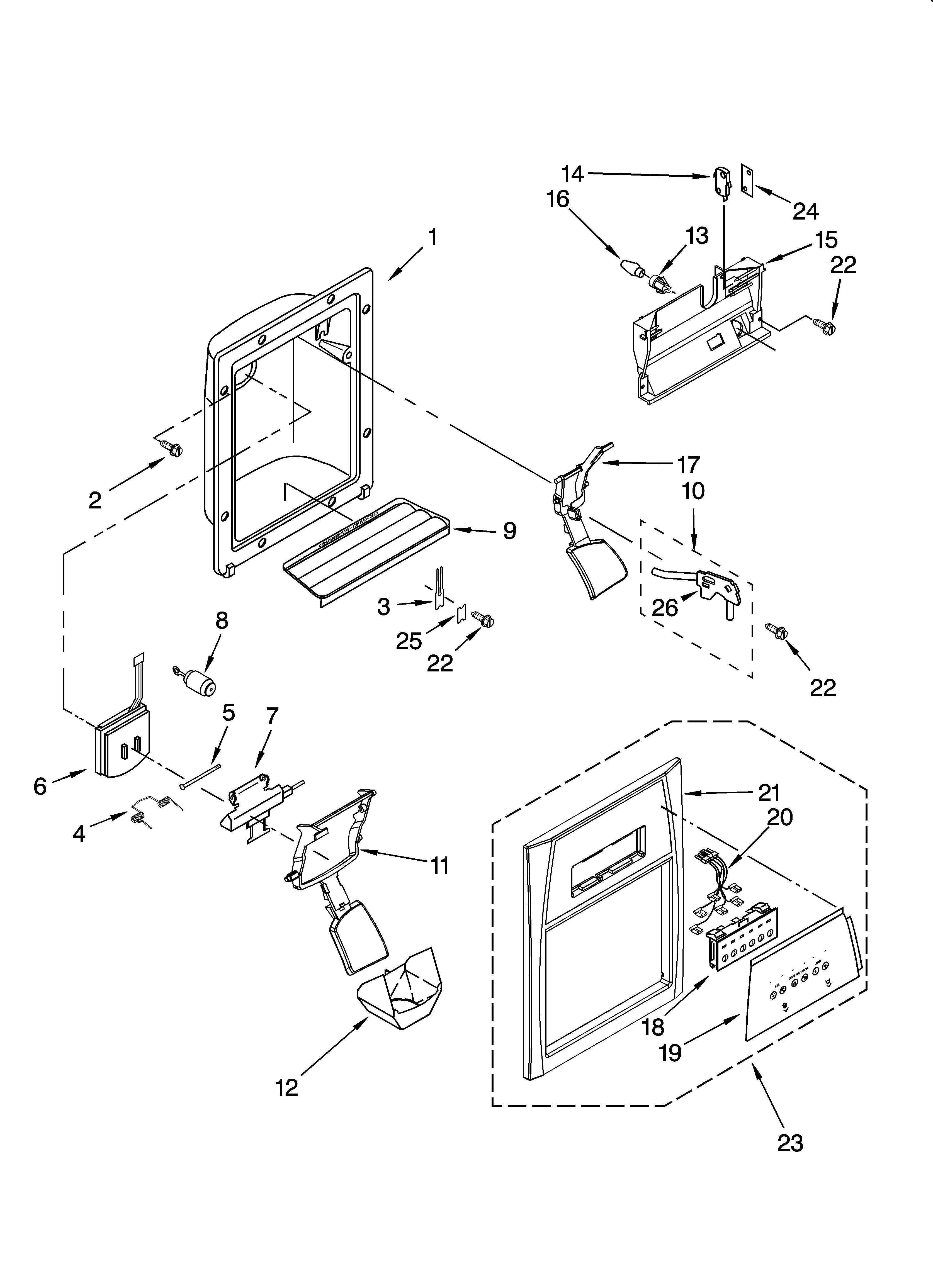Whirlpool ED5PHAXSS02 dispenser front parts diagram