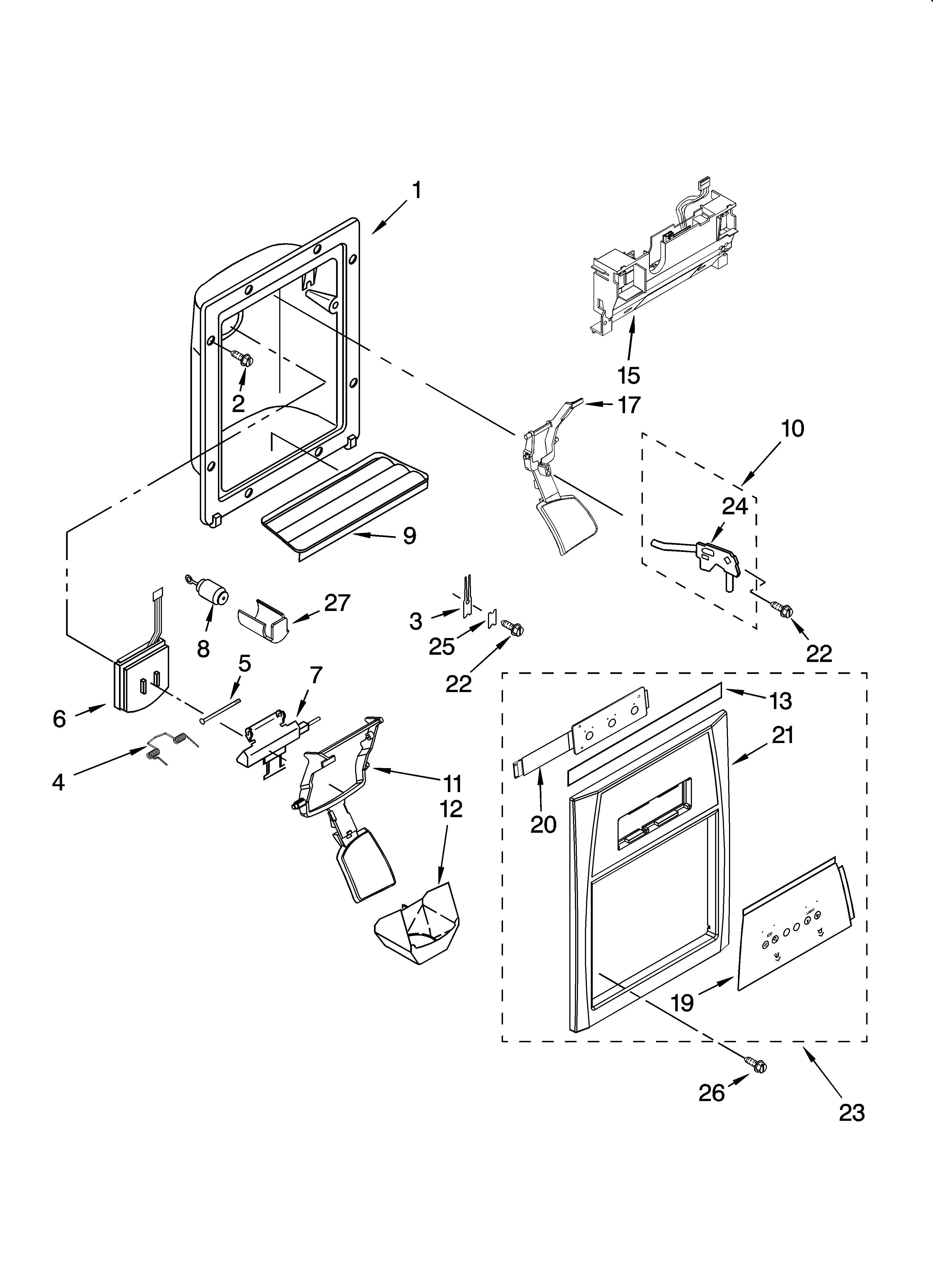 Whirlpool GC5SHEXNB05 dispenser front parts diagram
