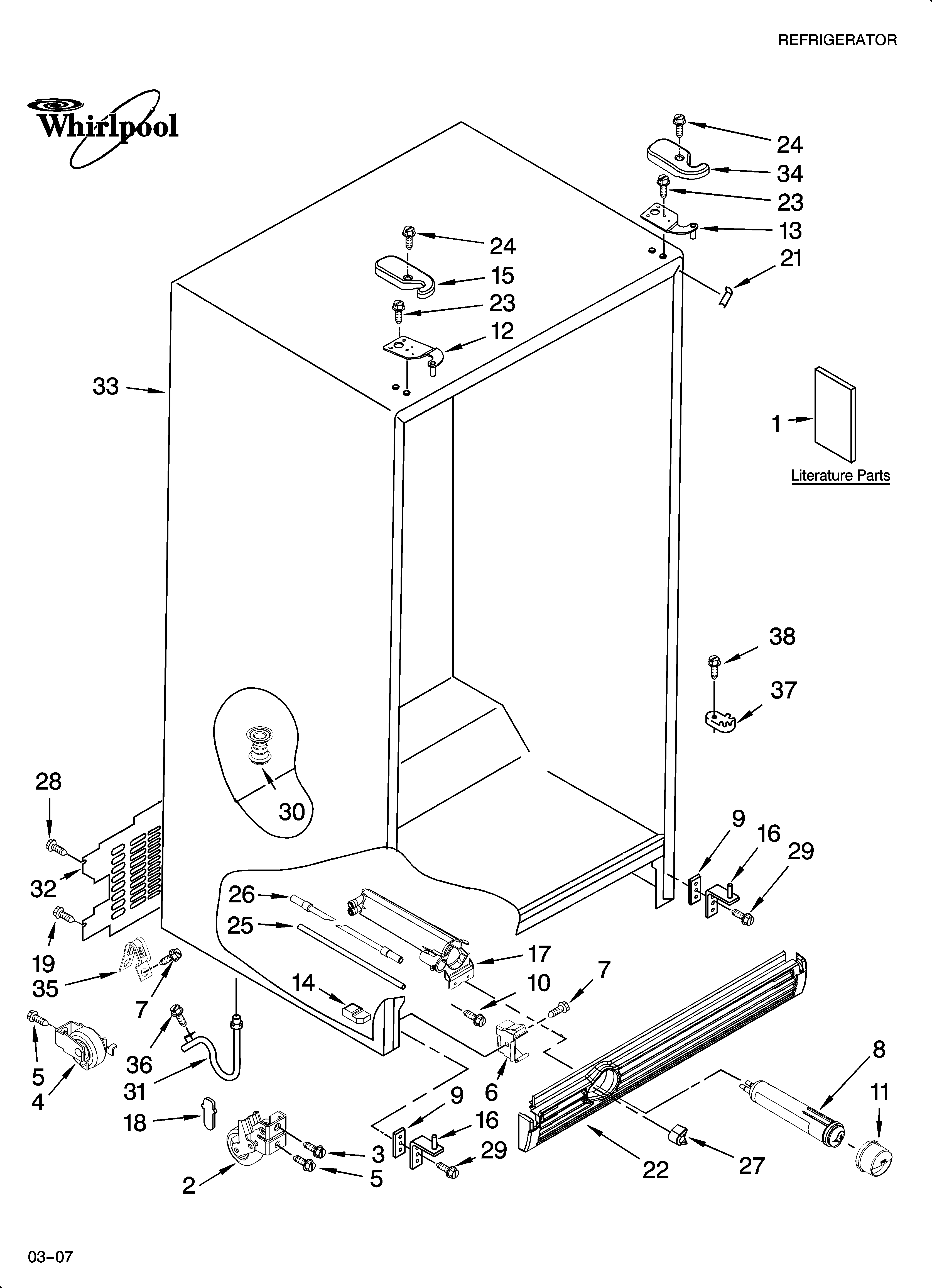 Whirlpool GD5RHAXTQ01 cabinet parts diagram