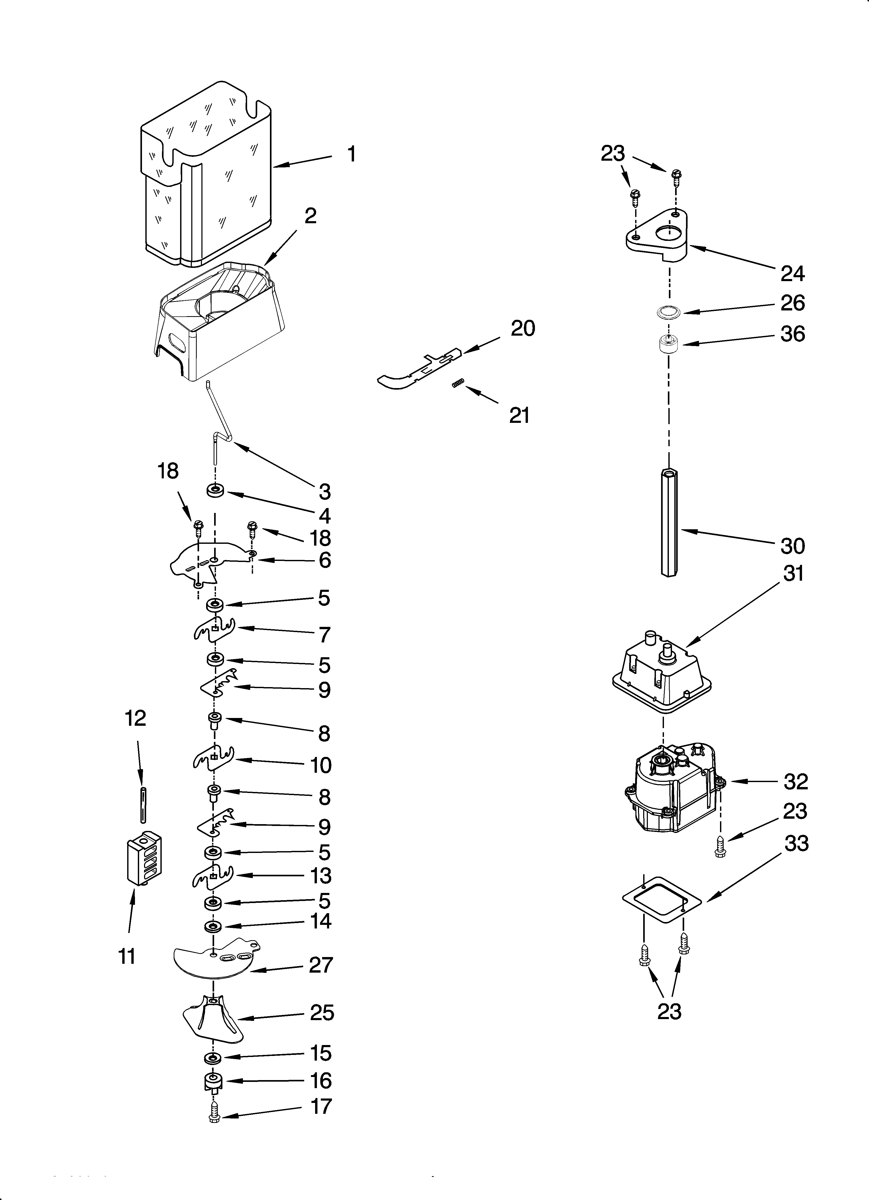 Whirlpool GD5RHAXTQ01 motor and ice container parts diagram