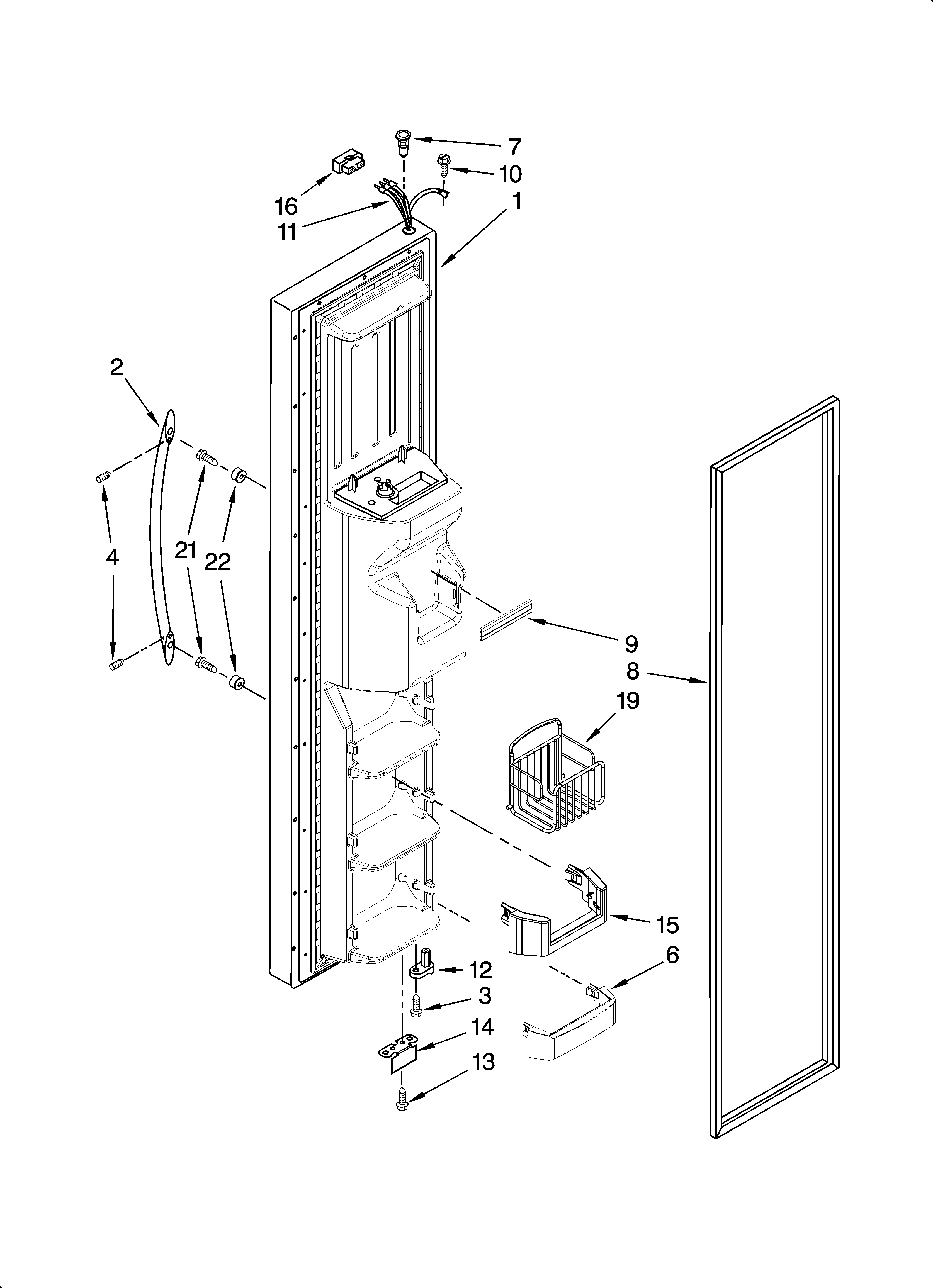 Whirlpool GD5RHAXTQ01 freezer door parts diagram