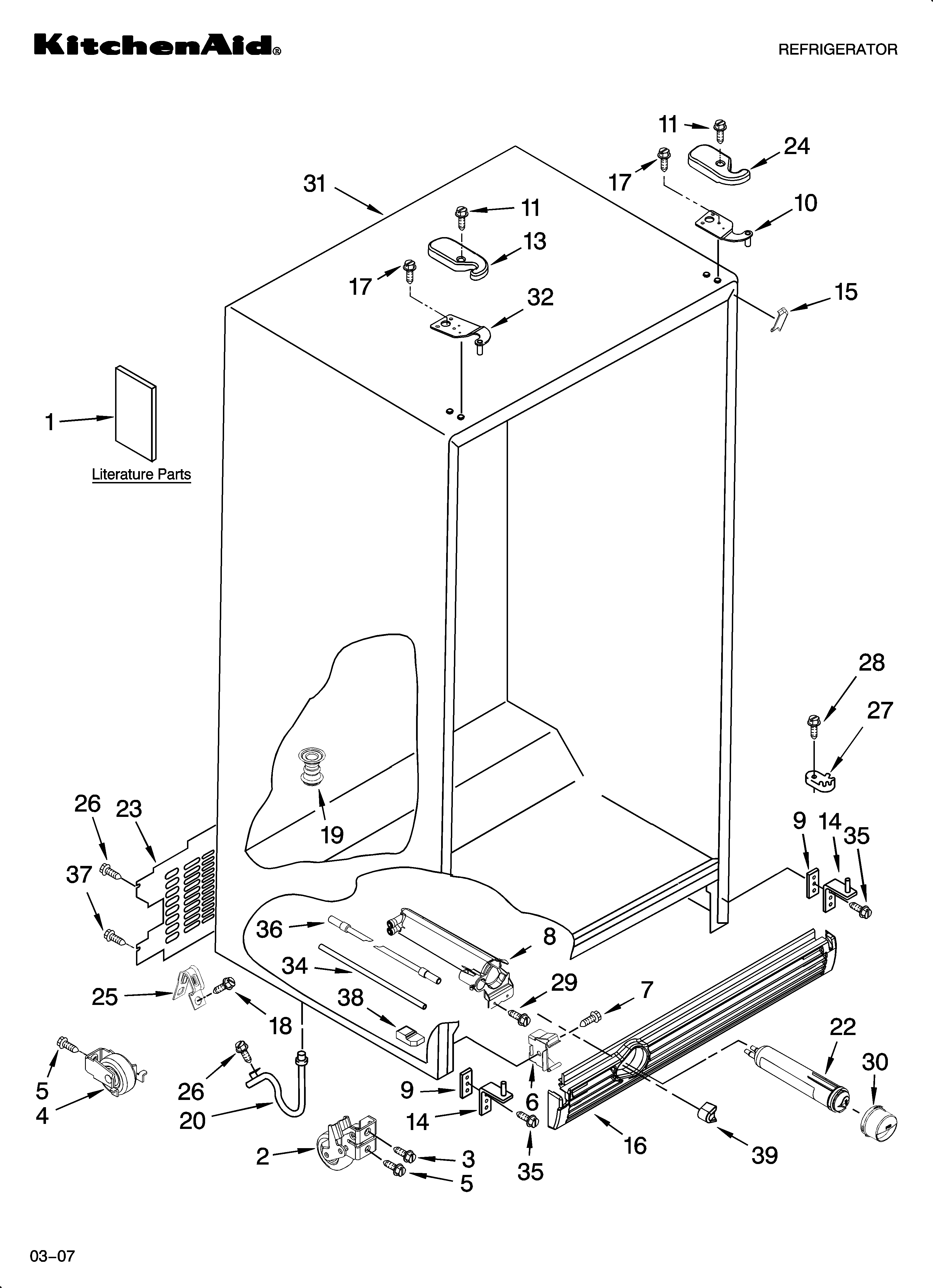 KitchenAid KSRP22FTWH01 cabinet parts diagram