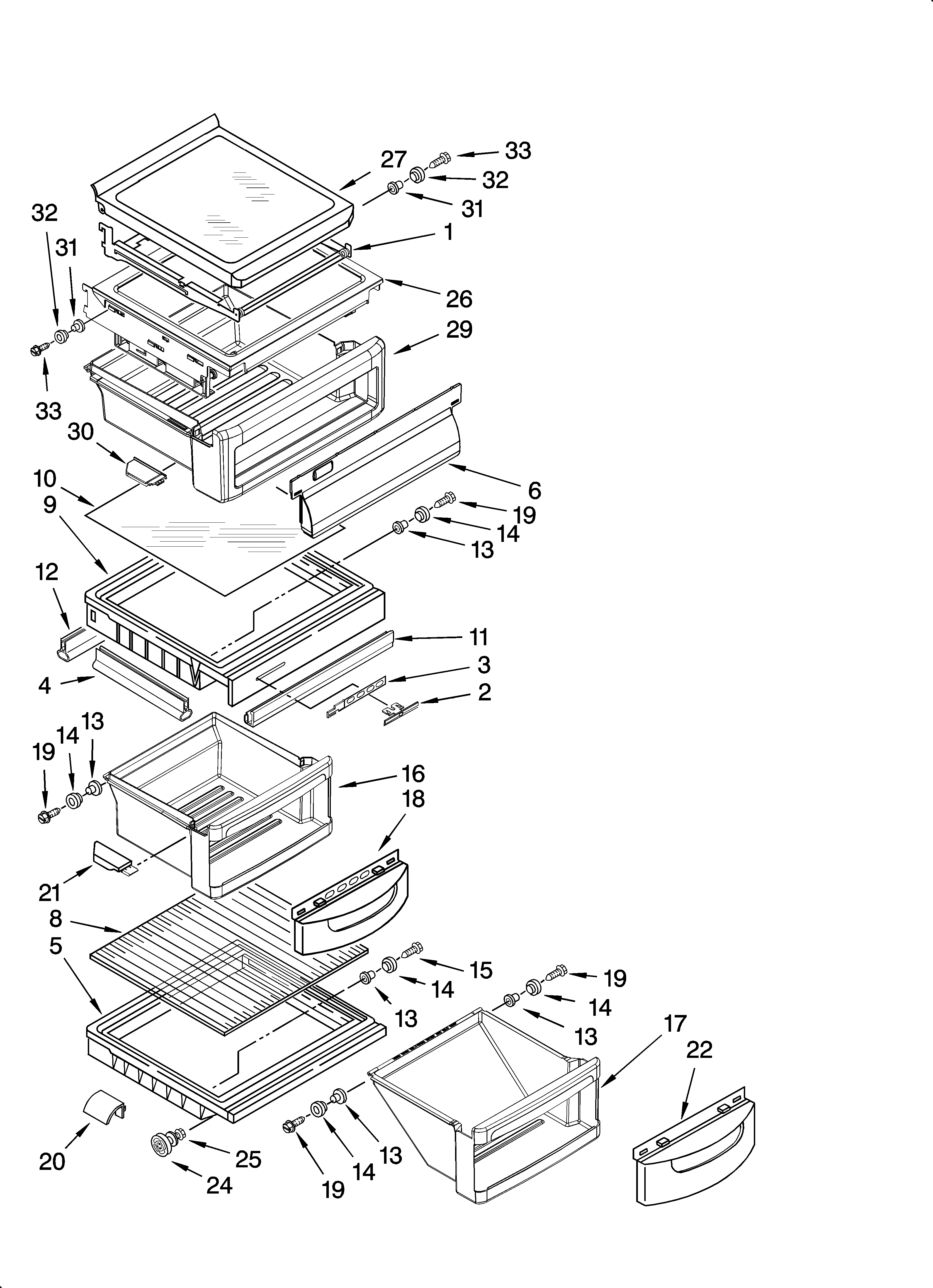 KitchenAid KSRP22FTWH01 refrigerator shelf parts diagram