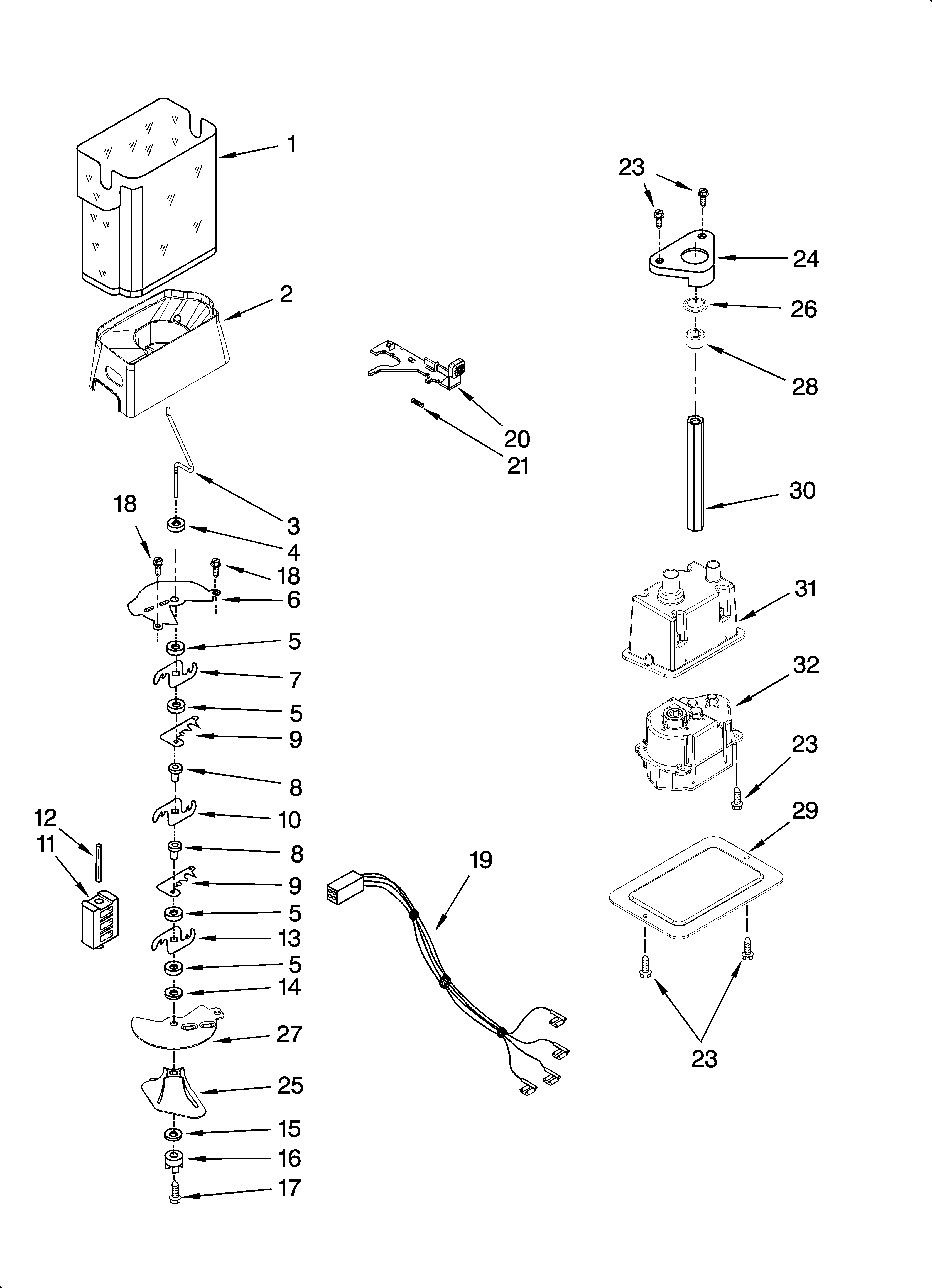 KitchenAid KSRP22FTWH01 motor and ice container parts diagram