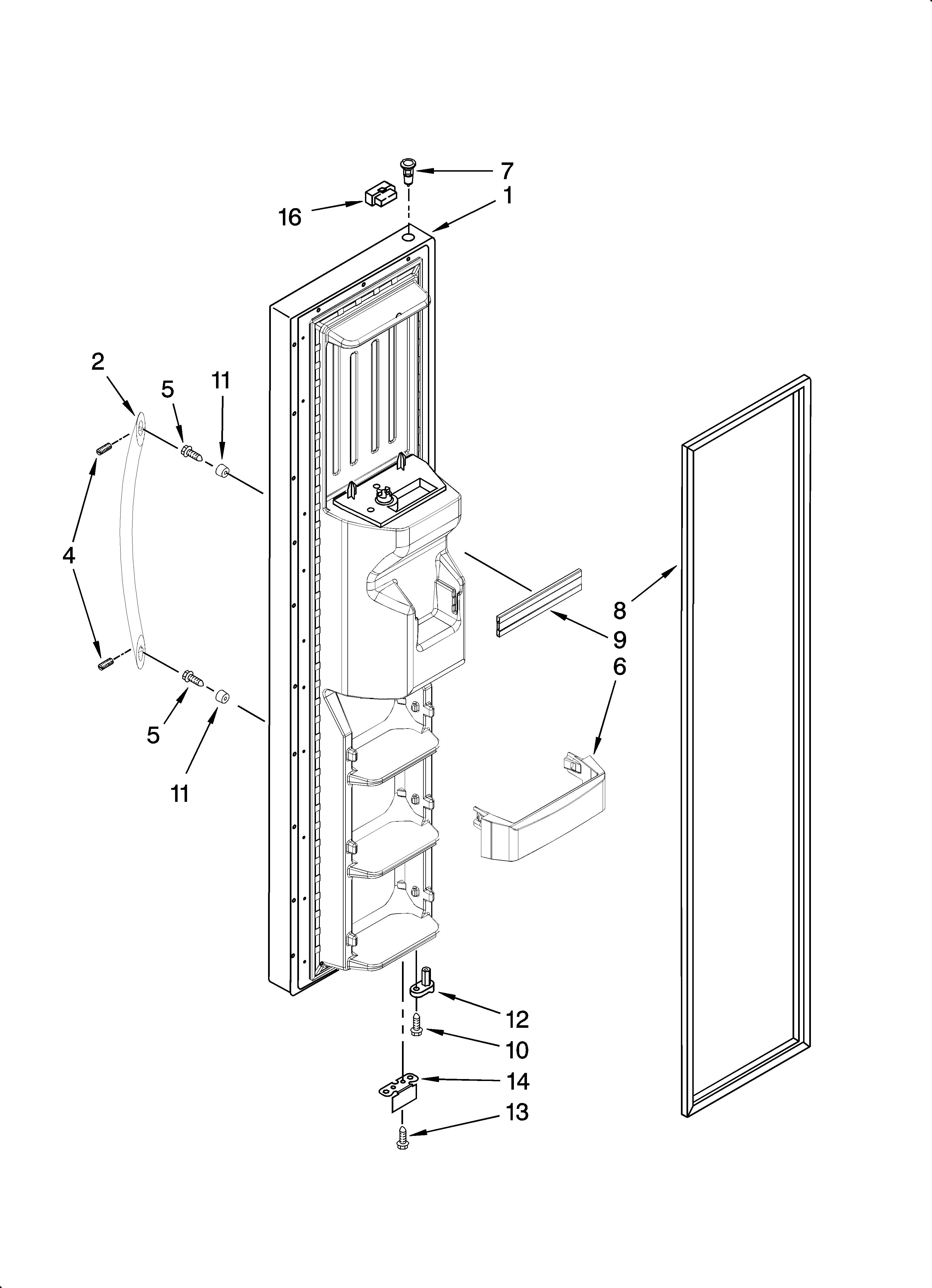 KitchenAid KSRP22FTWH01 freezer door parts diagram
