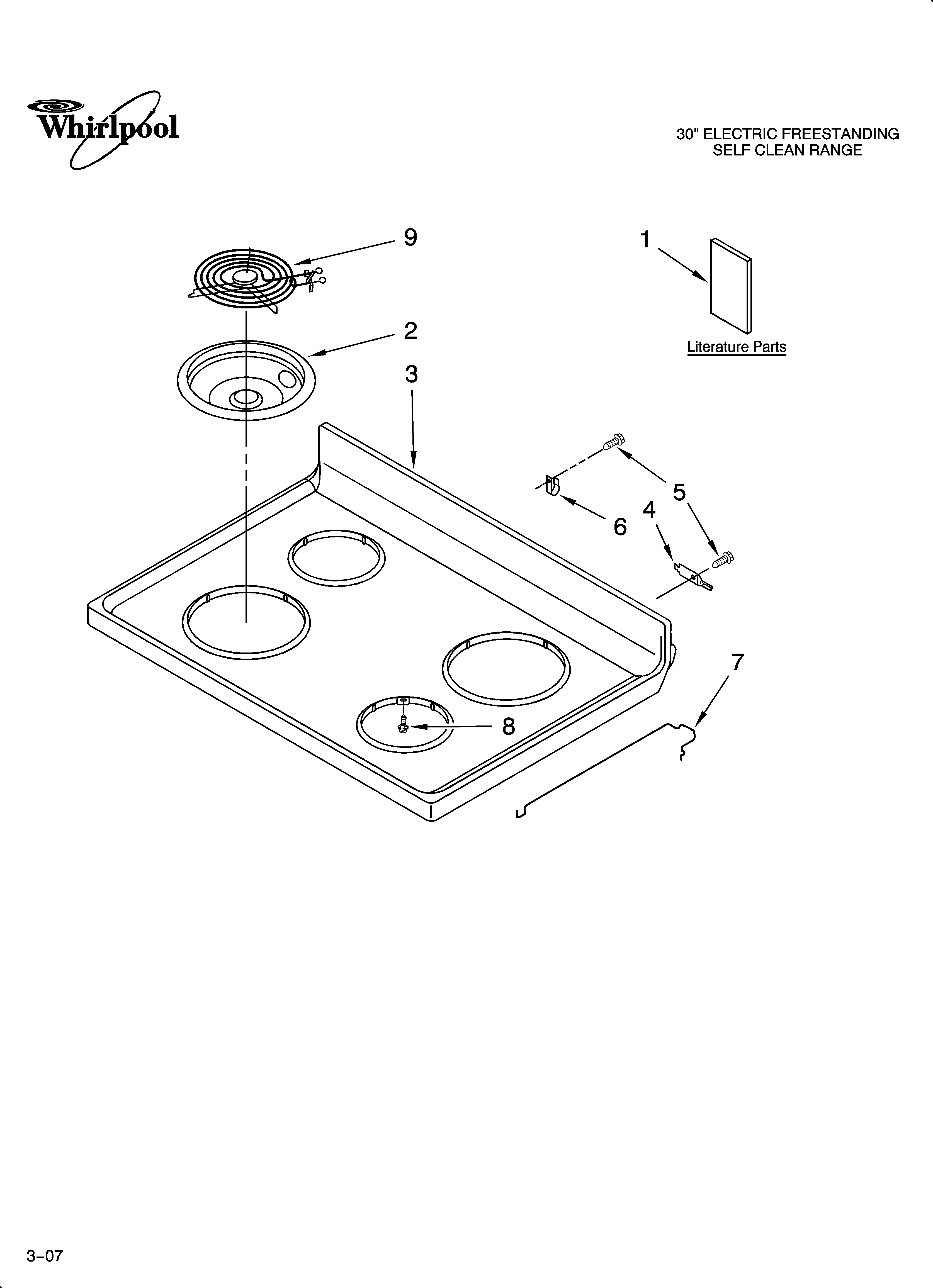 Whirlpool RF263LXTB0 cooktop parts diagram