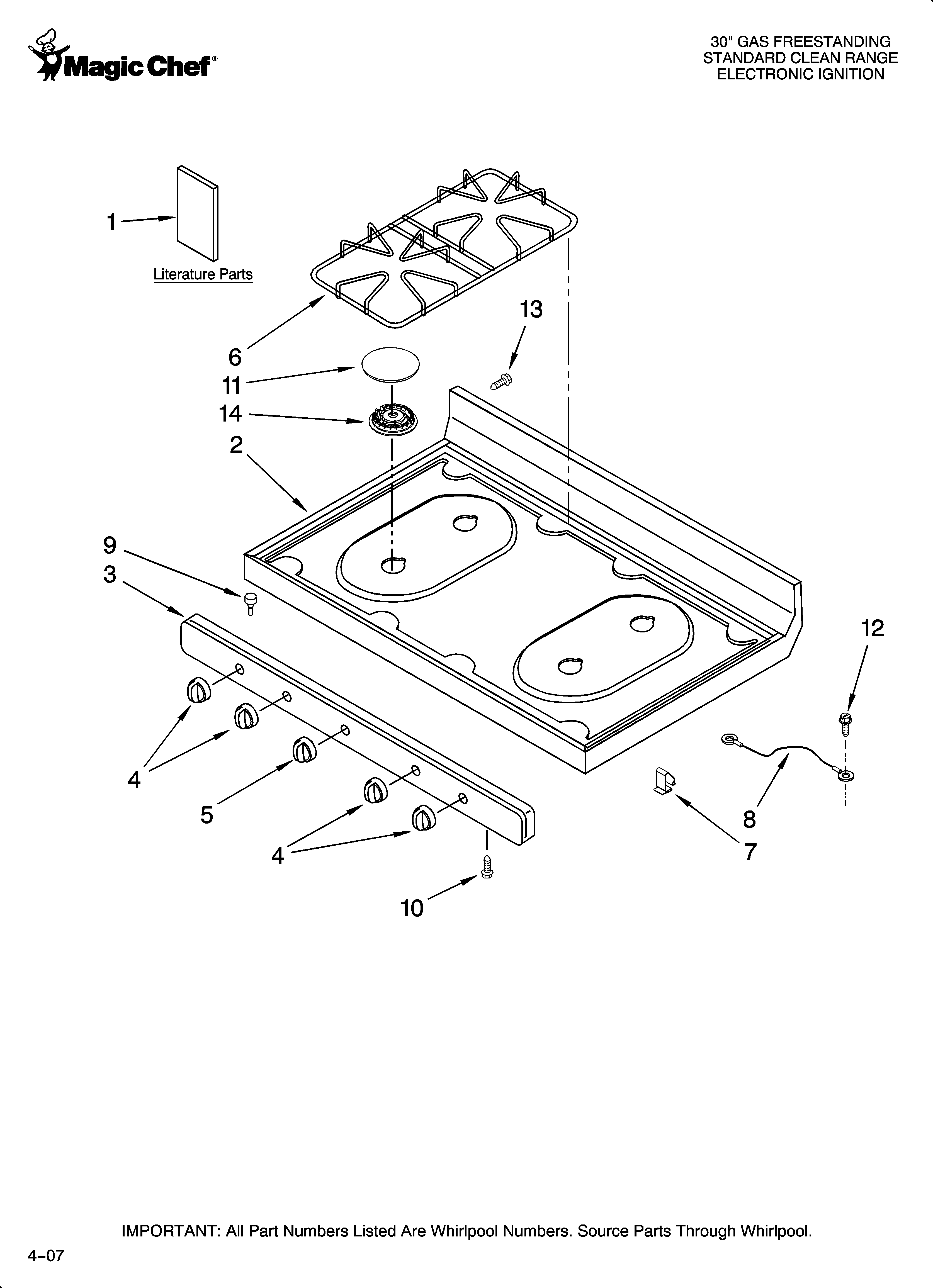 Magic Chef CGRP305TDW0 cooktop parts diagram