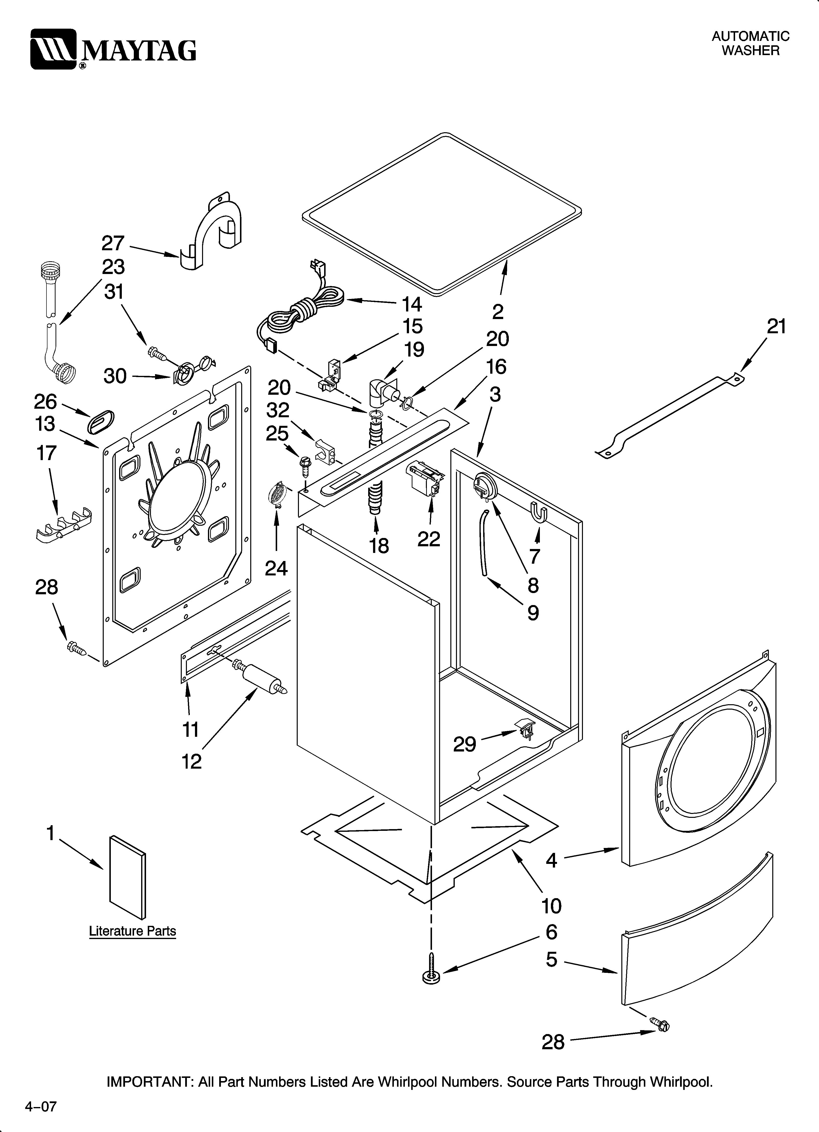 Maytag MFW9700SQ1 top and cabinet parts diagram