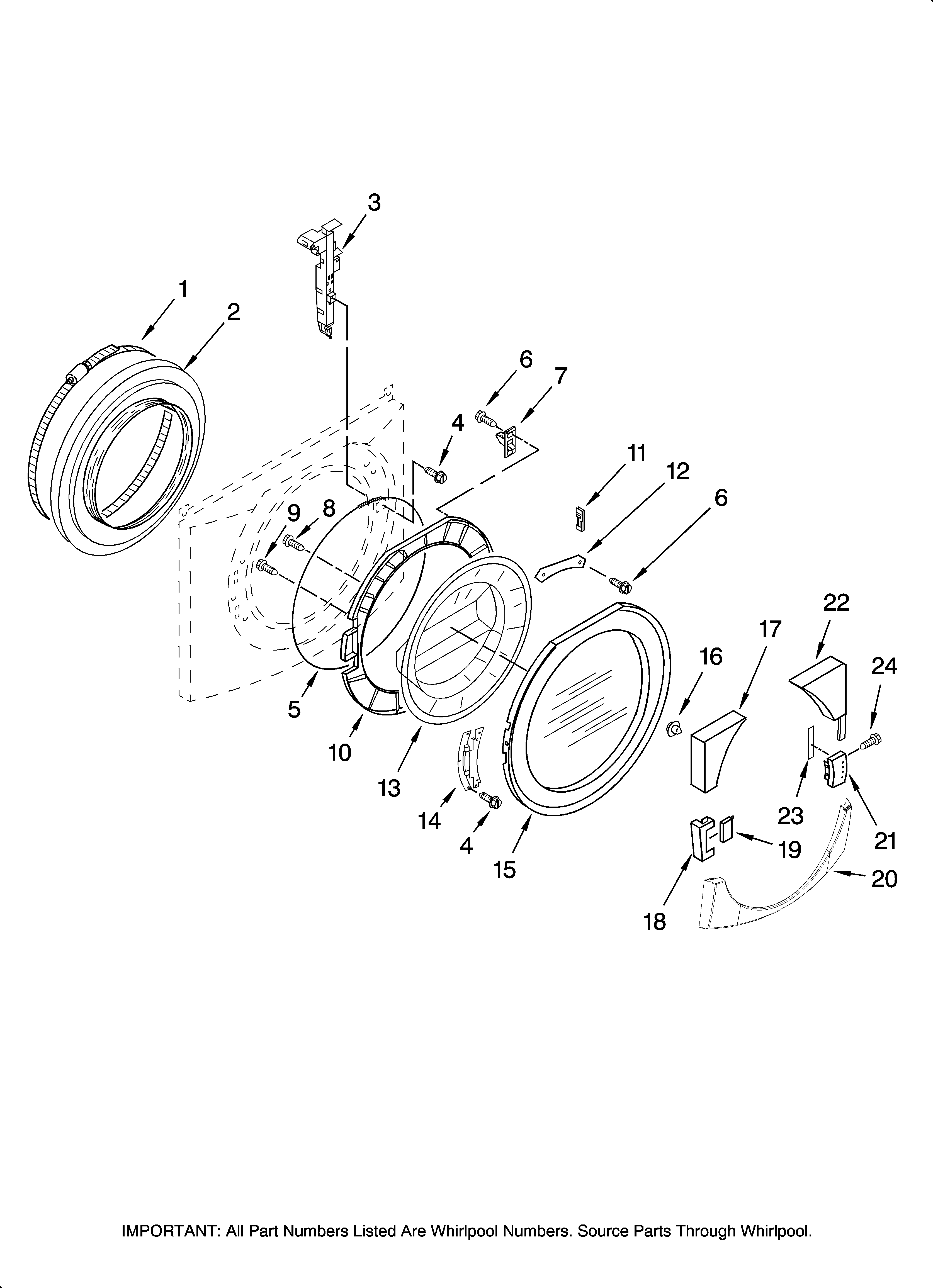 Maytag MFW9700SQ1 door and latch parts diagram