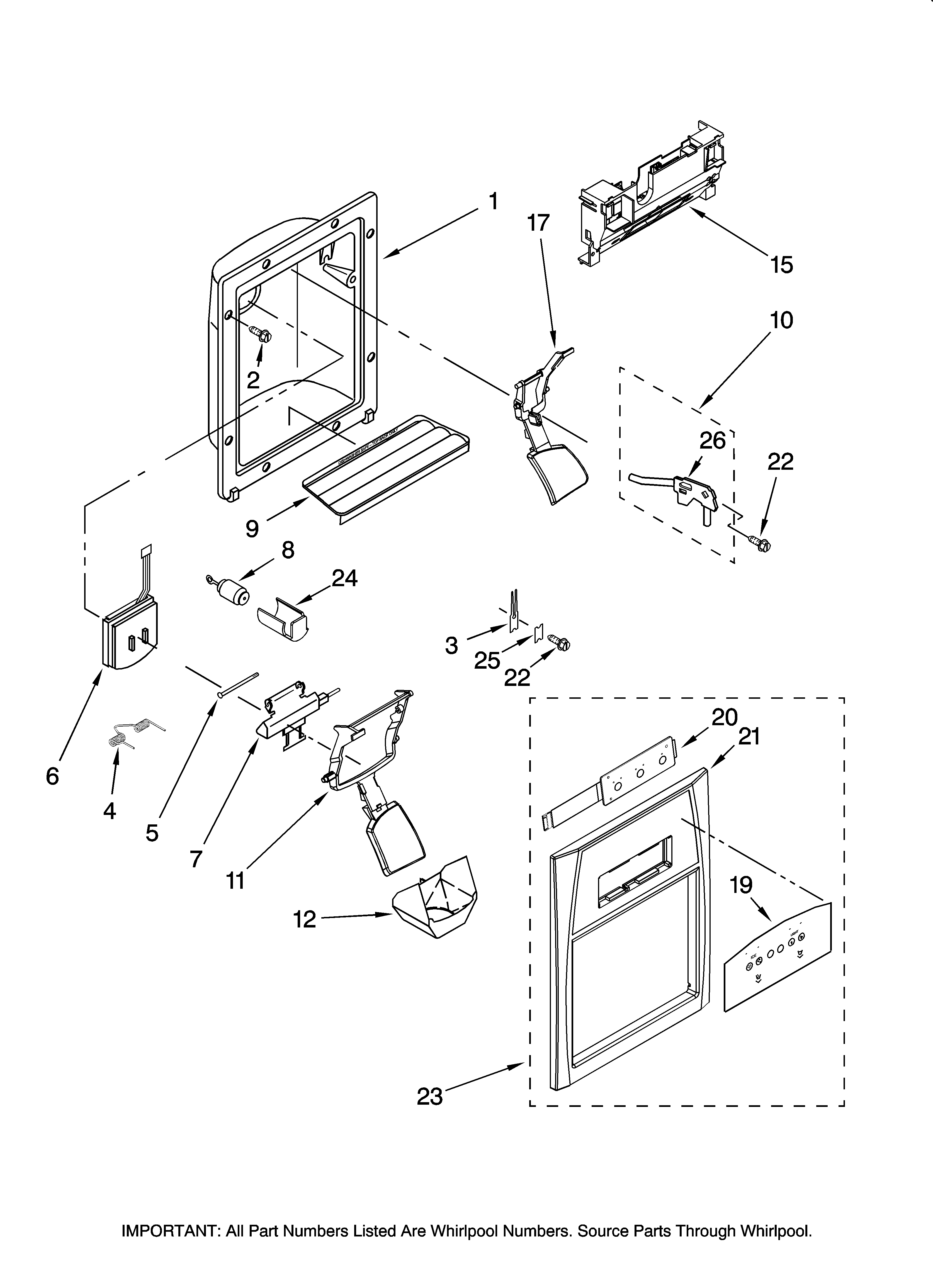 Maytag MSD2269KEB00 dispenser front parts diagram