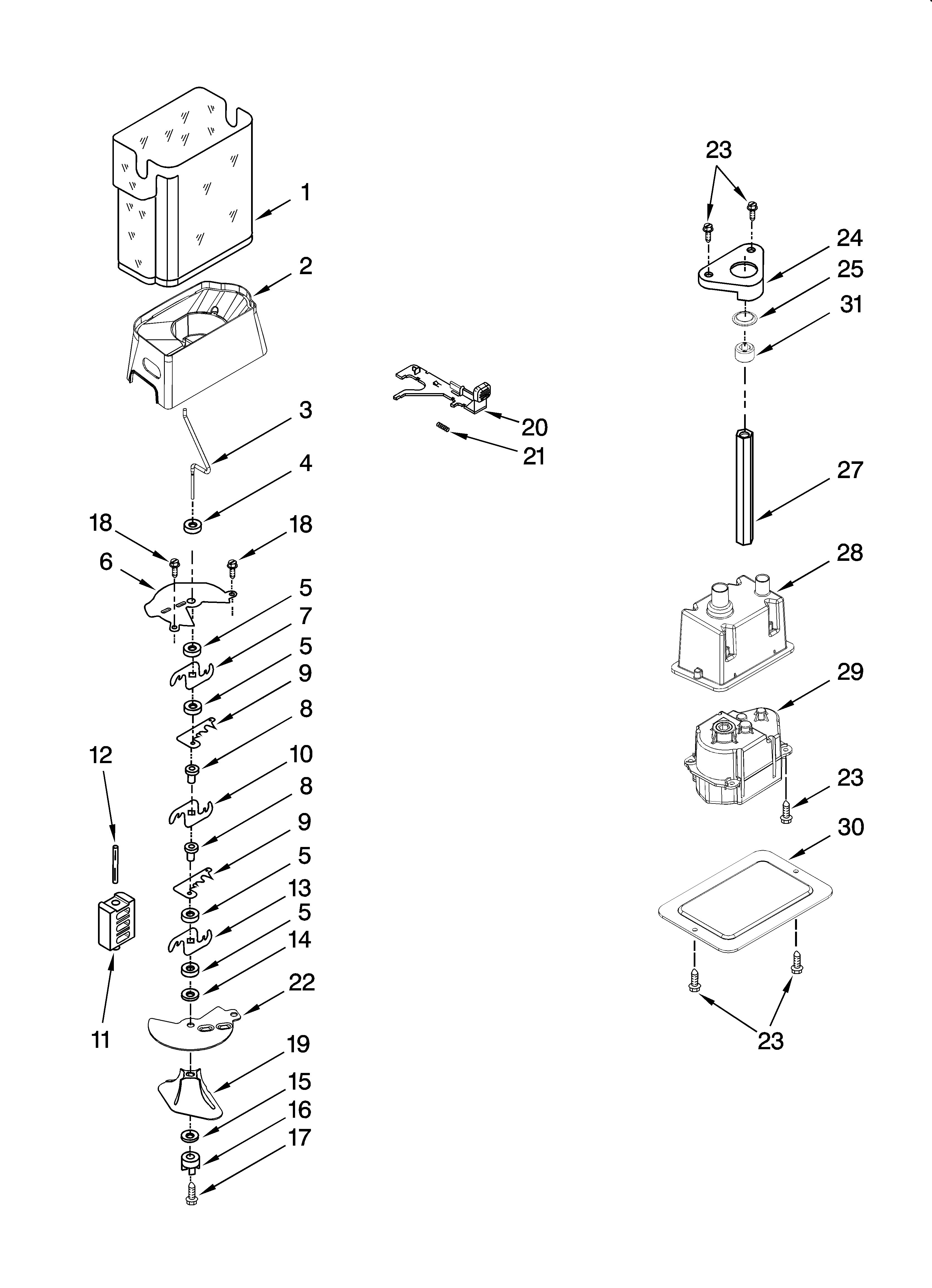 Maytag MSD2669KEA01 motor and ice container parts diagram