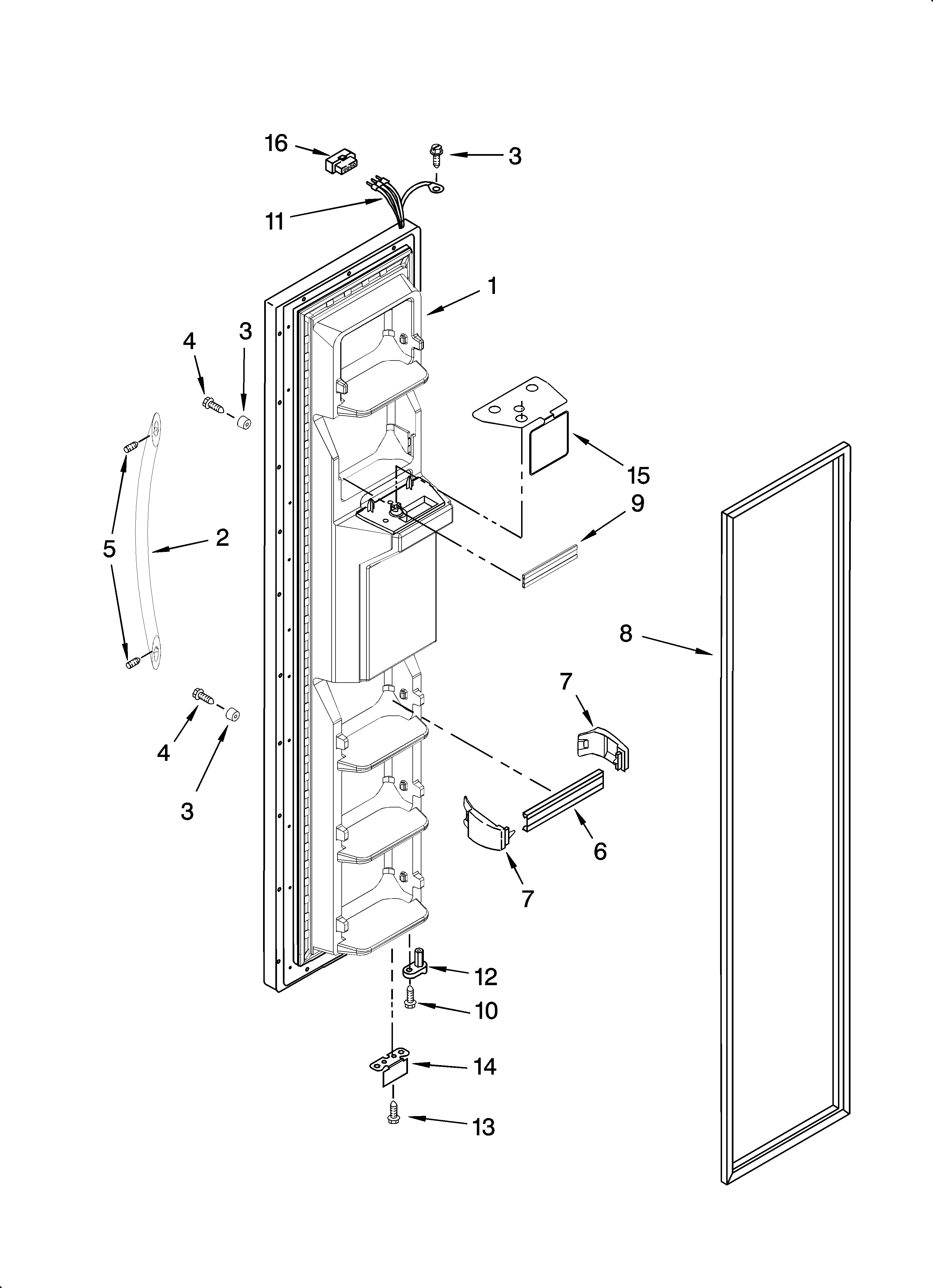 Whirlpool 7GS2FHAXTA00 freezer door parts diagram