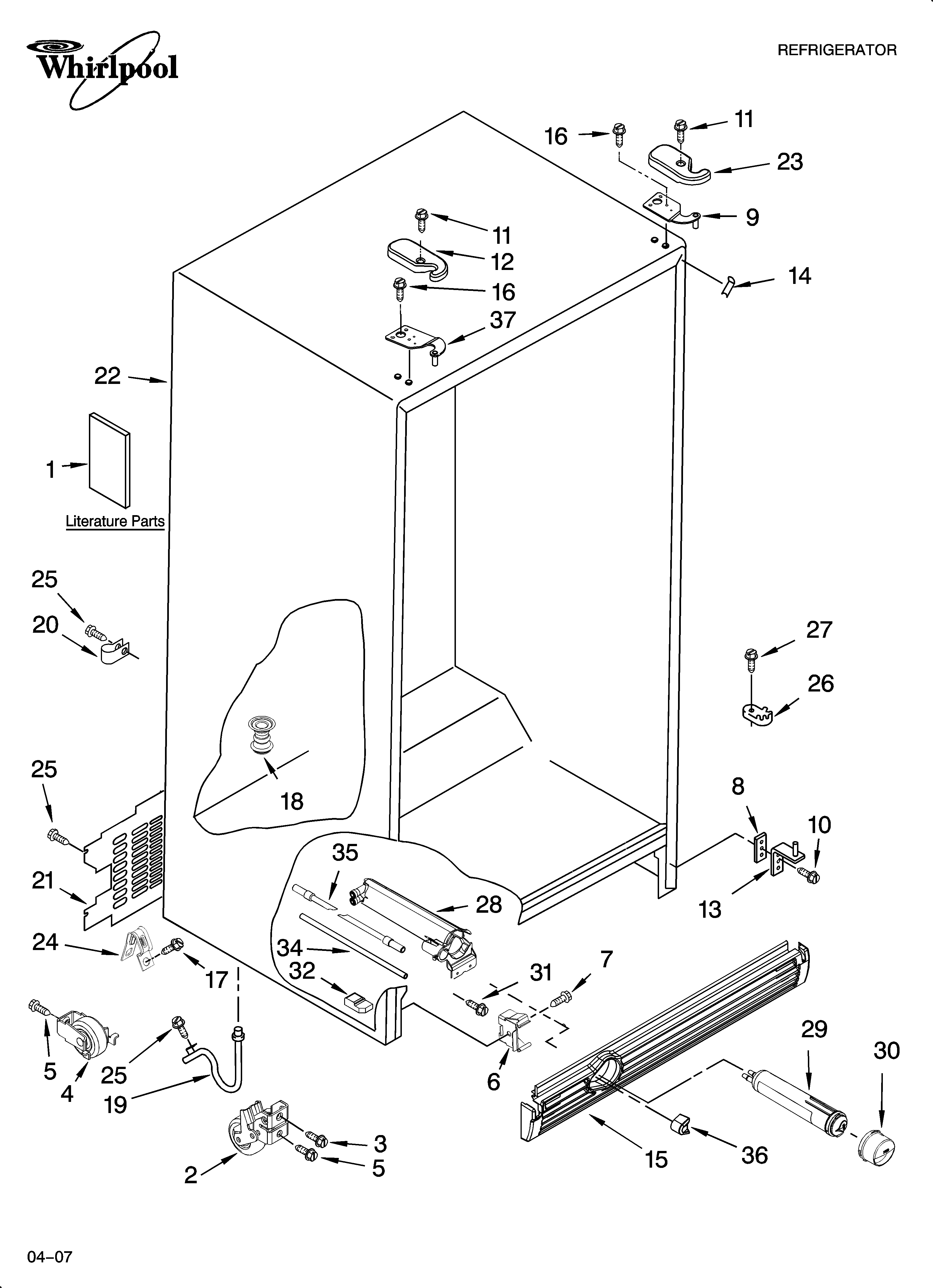 Whirlpool 7GS5FHAXTA00 cabinet parts diagram