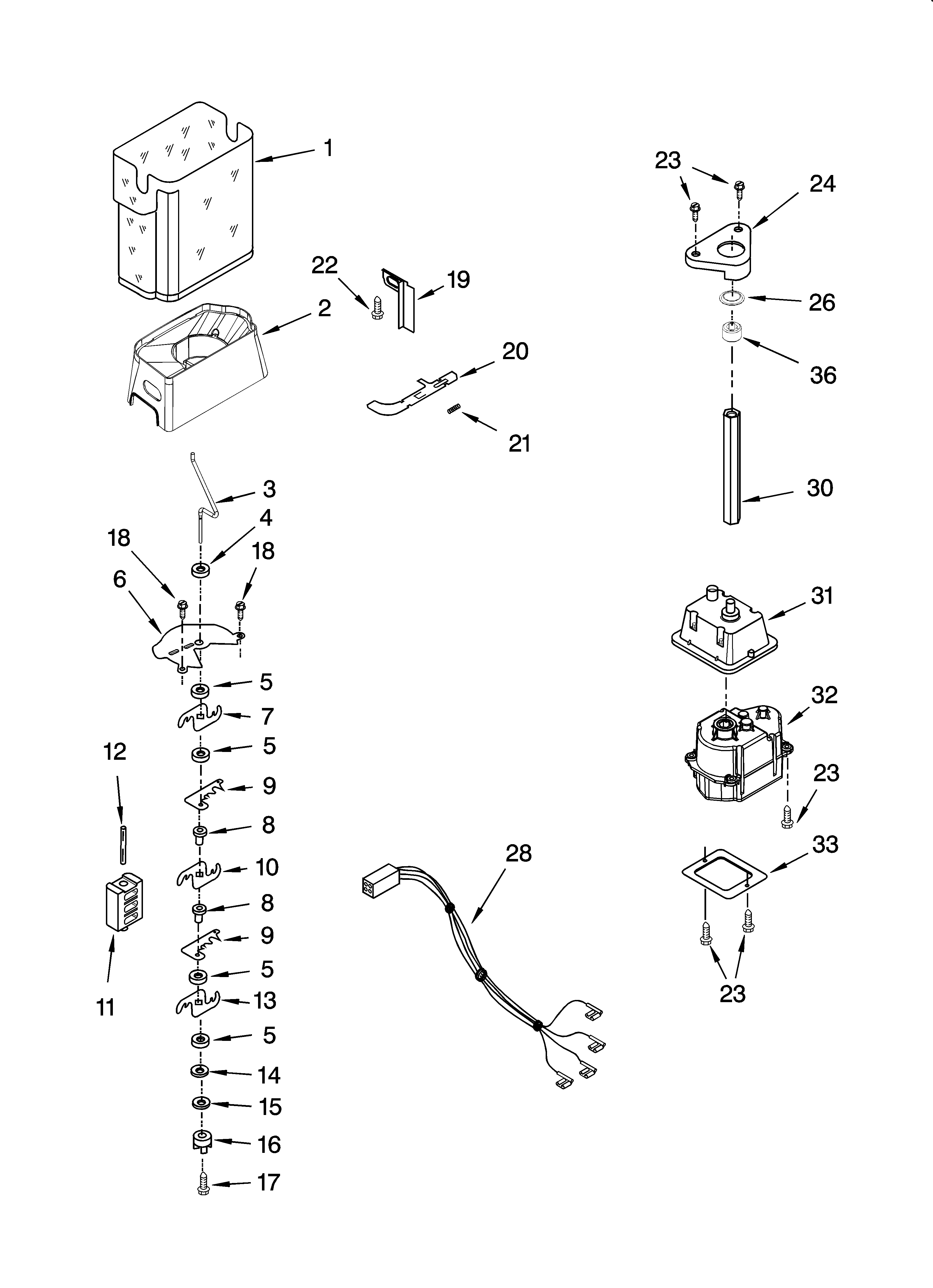 Whirlpool 7GS5FHAXTA00 motor and ice container parts diagram