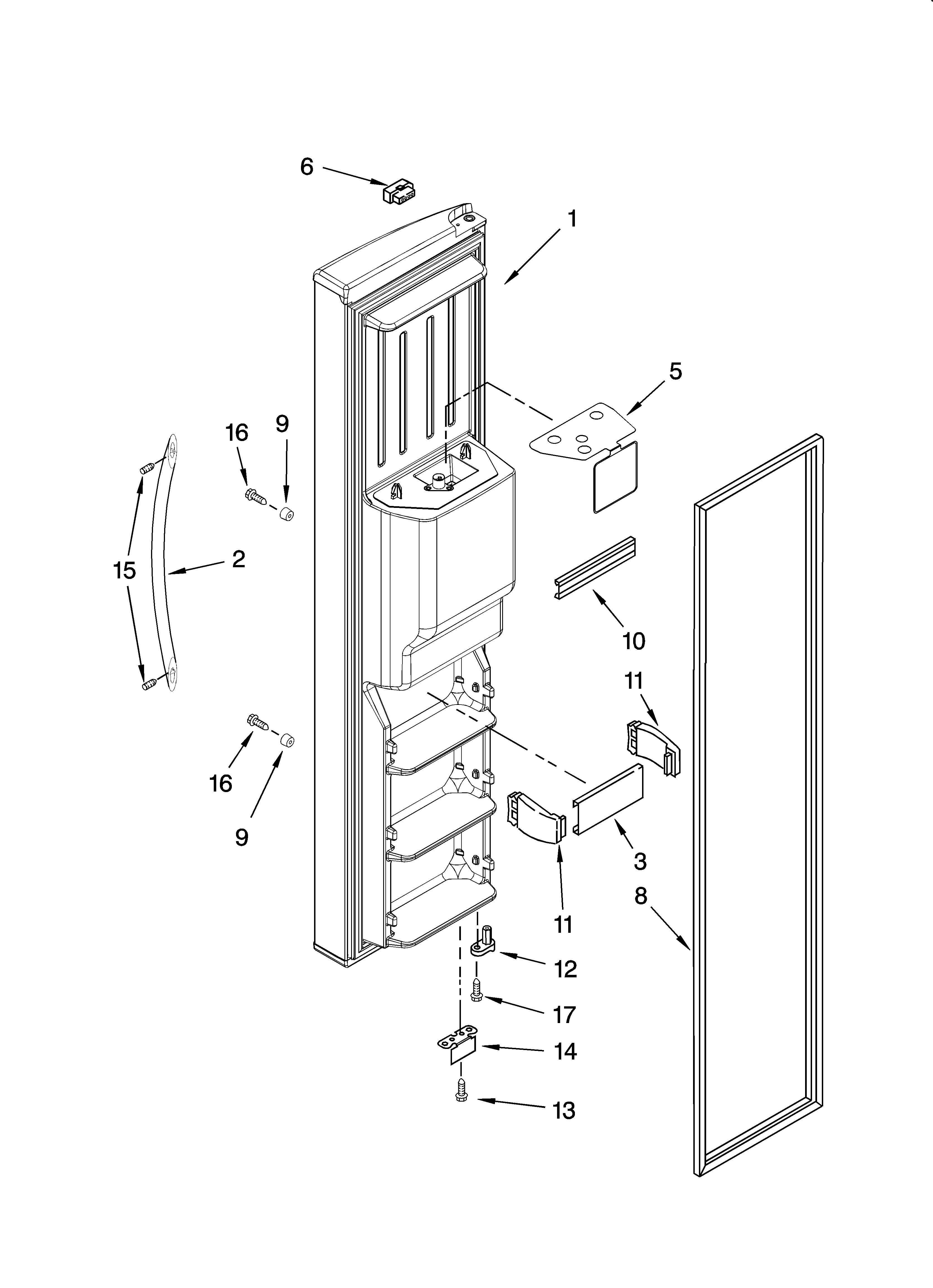 Whirlpool 7GS5FHAXTA00 freezer door parts diagram