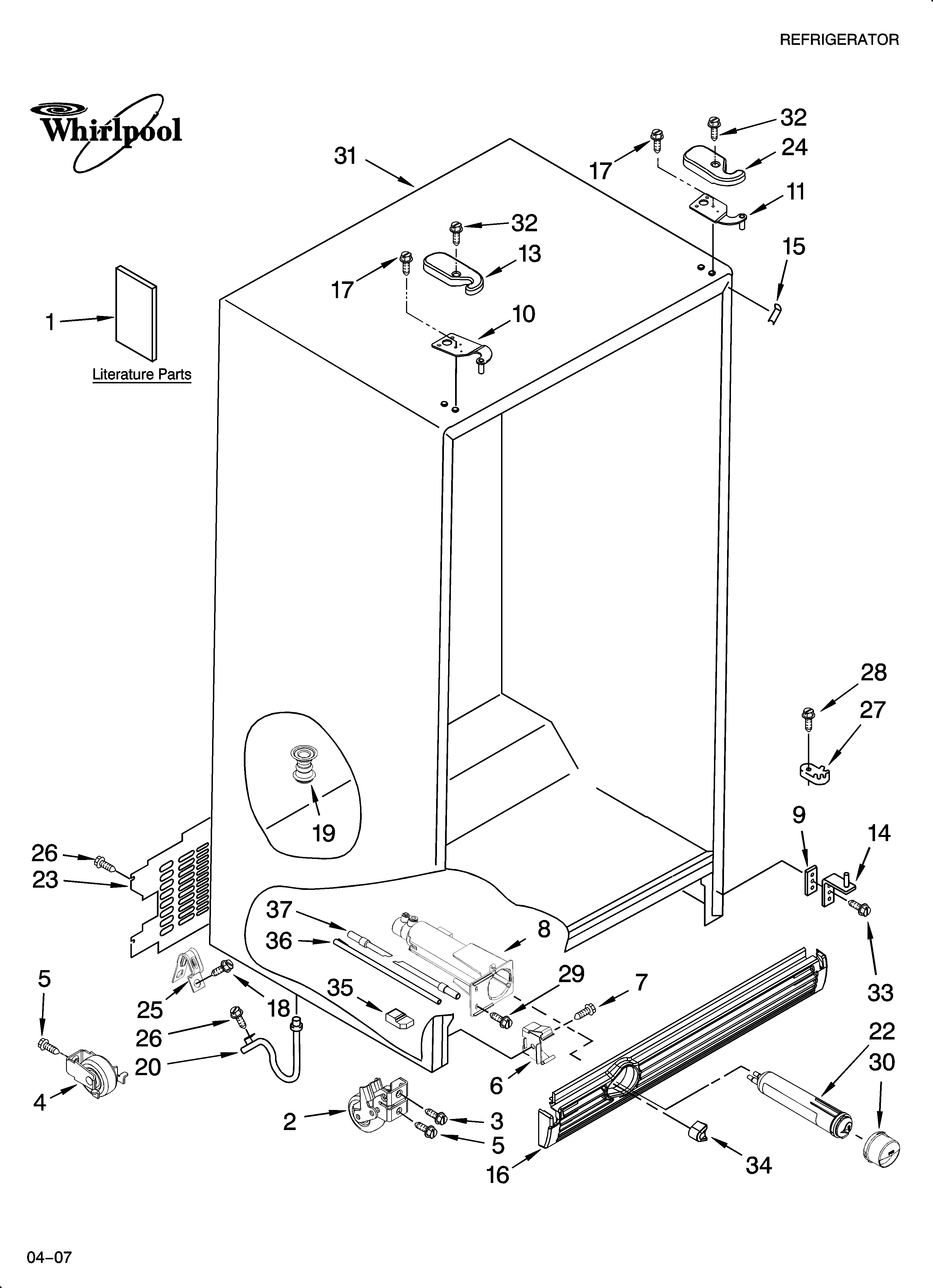 Whirlpool ED2FHAXSL04 cabinet parts diagram