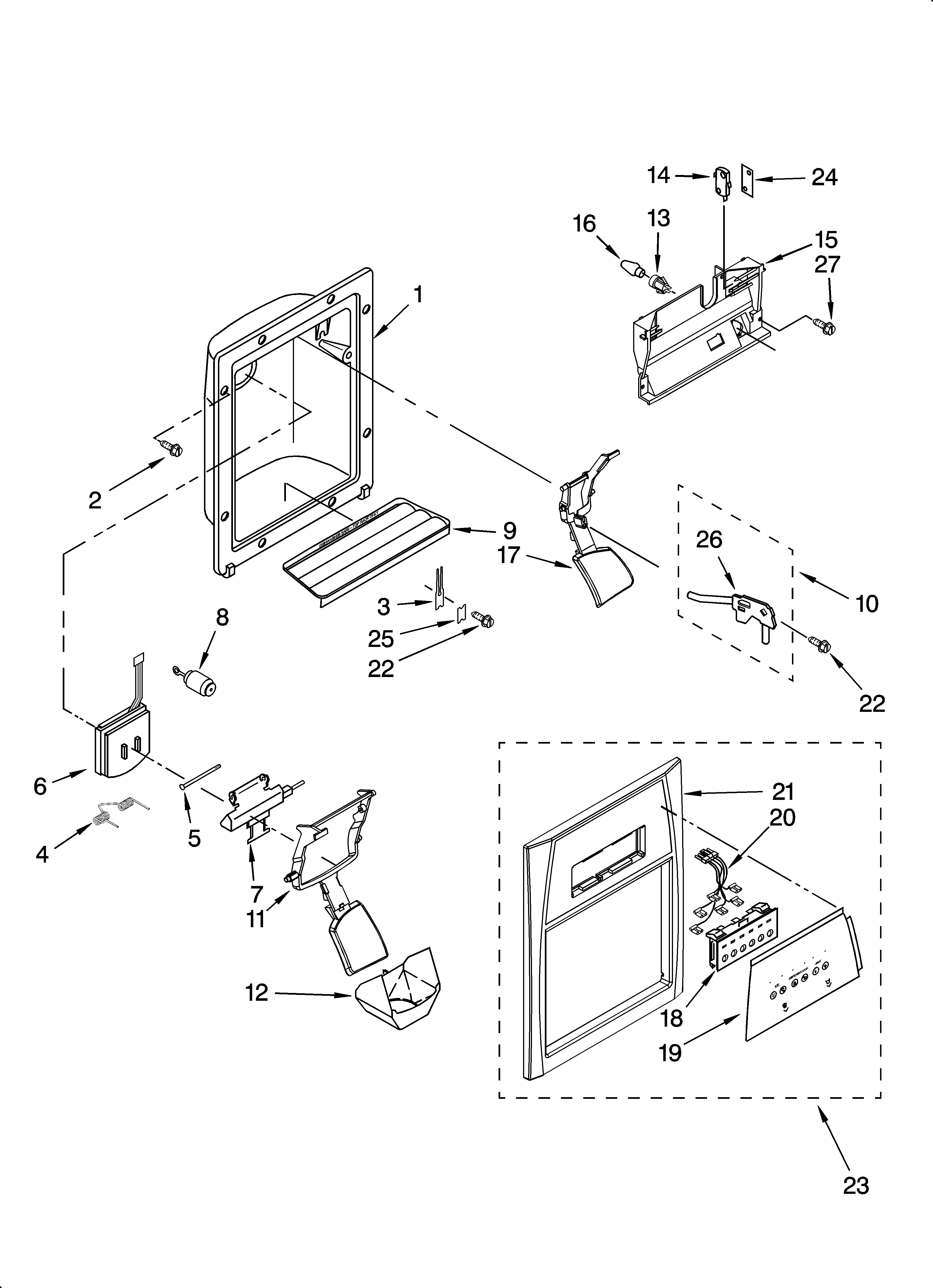 Whirlpool ED2FHAXSL04 dispenser front parts diagram