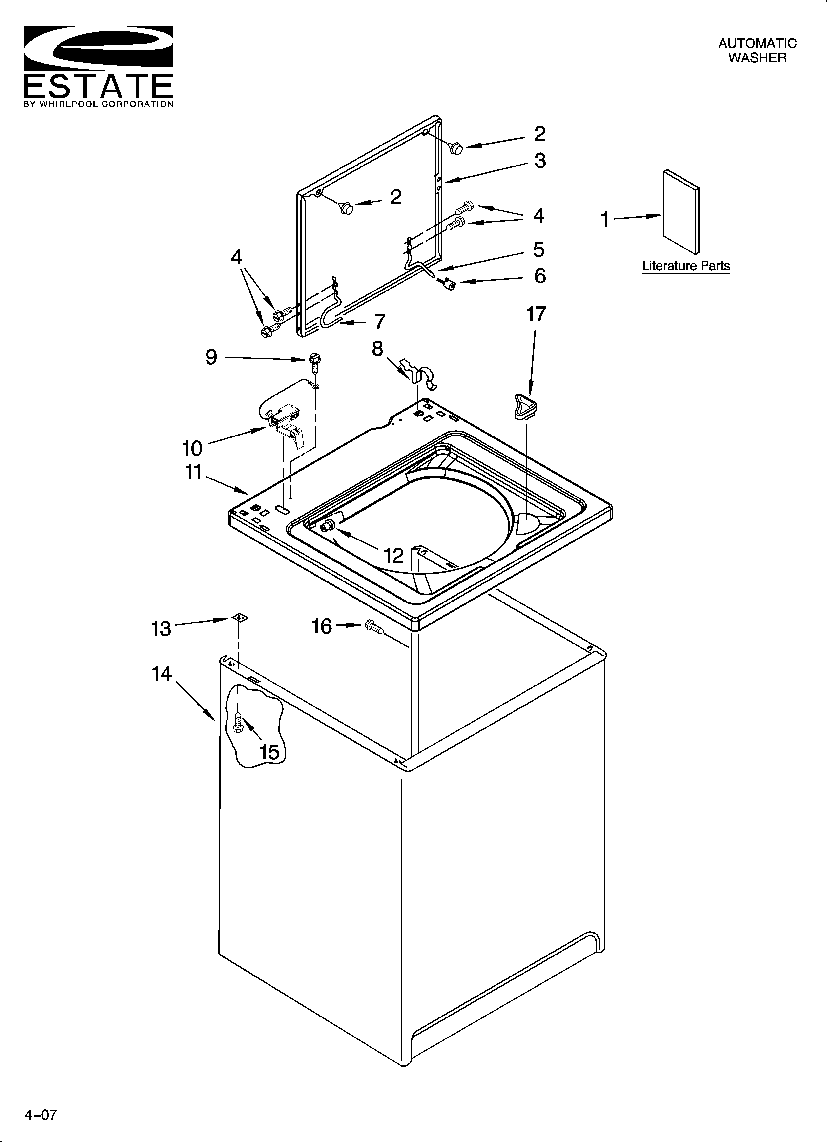 Estate ETW4450TQ0 top and cabinet parts diagram