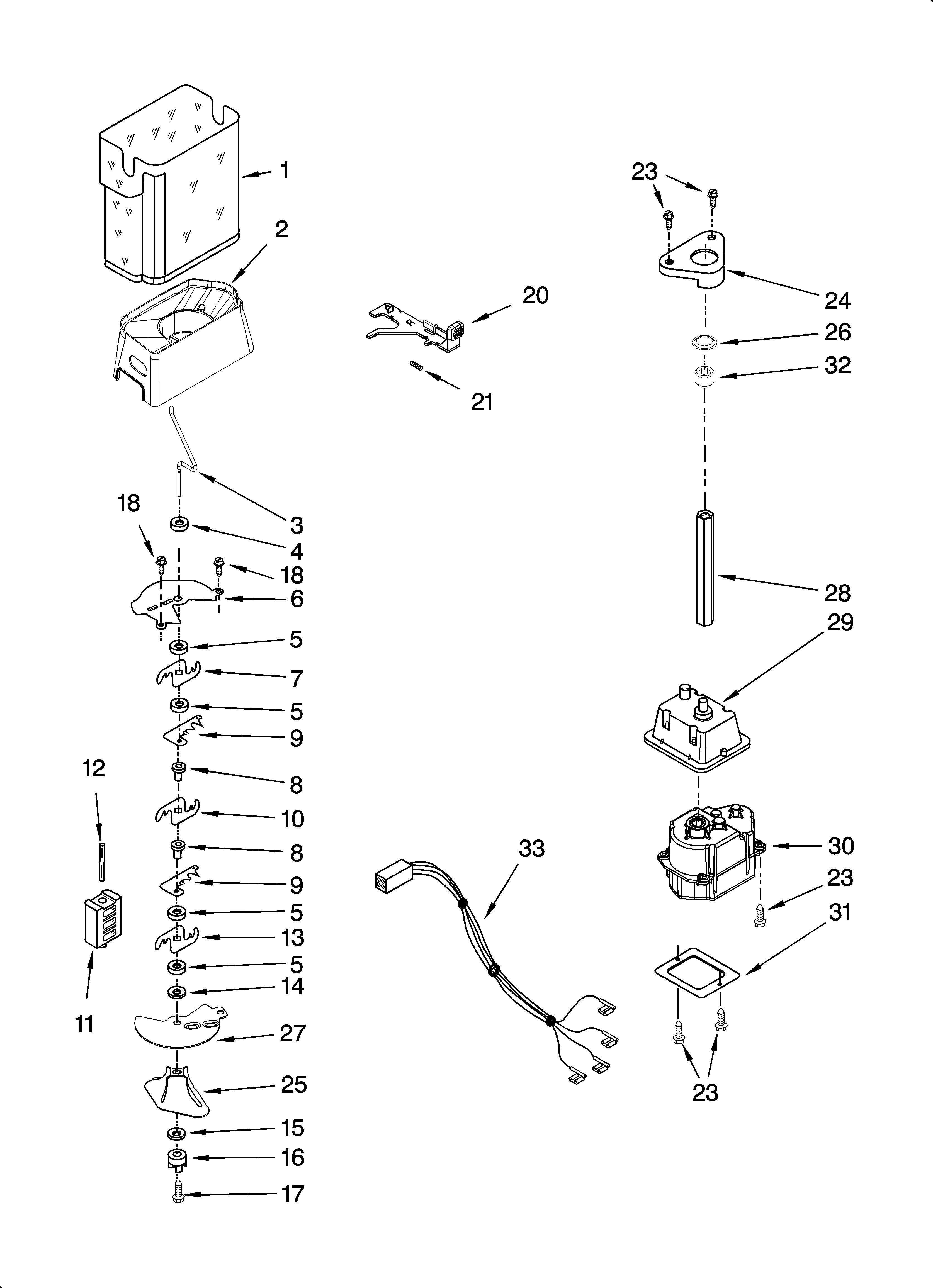Whirlpool GC3SHEXNS16 motor and ice container parts diagram