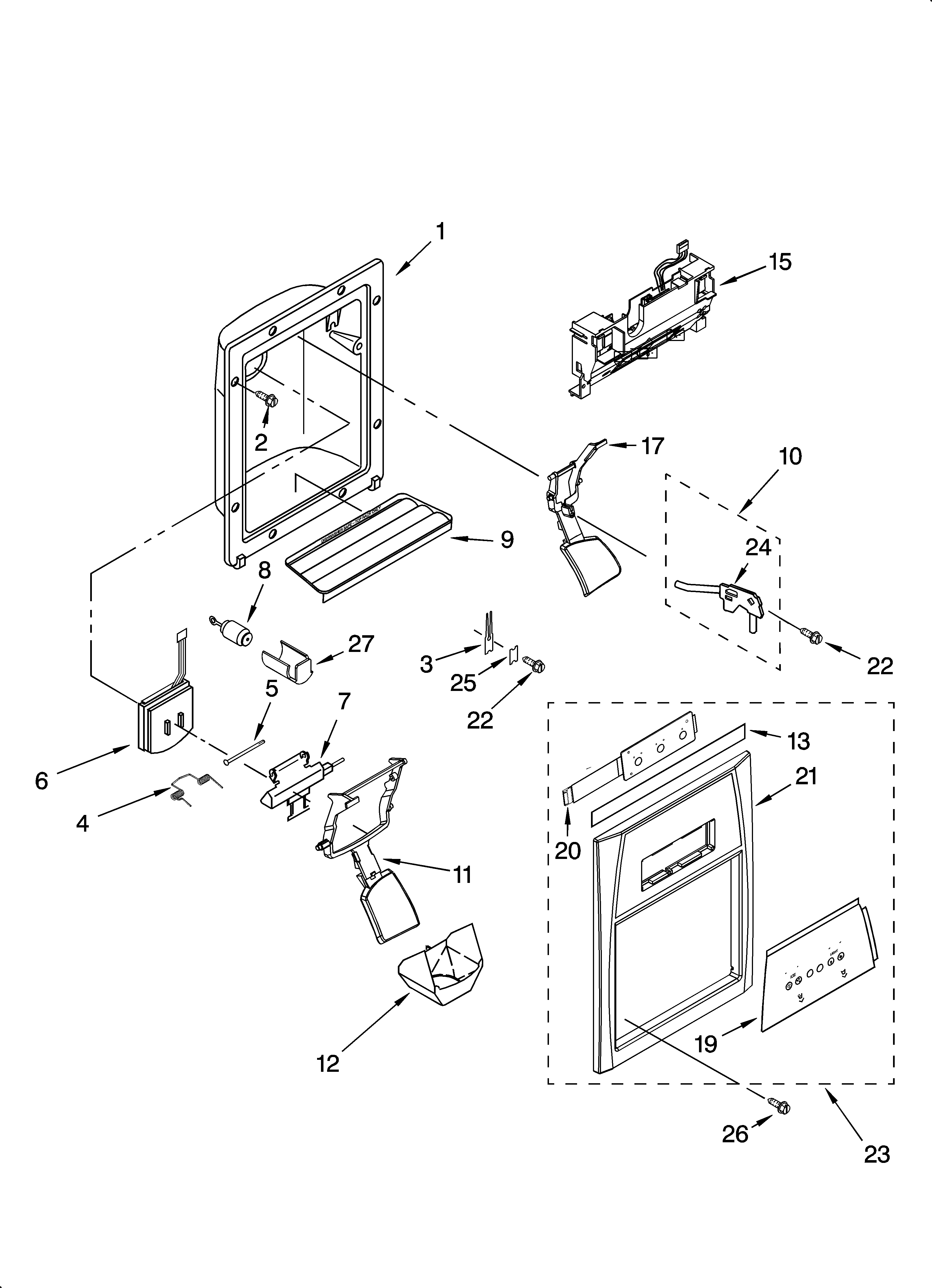 Whirlpool GC3SHEXNS16 dispenser front parts diagram