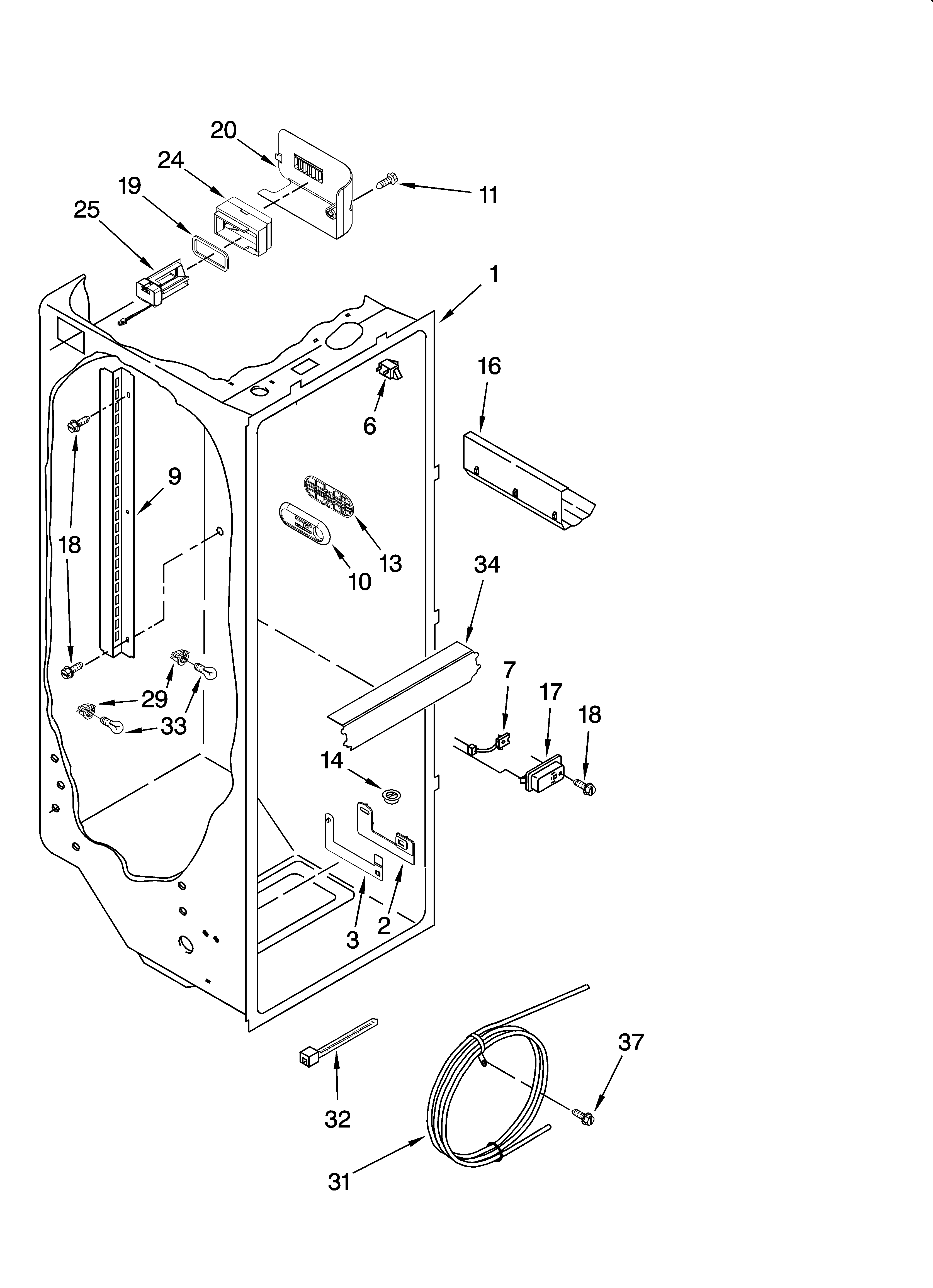 KitchenAid KSCS25INMS03 refrigerator liner parts diagram