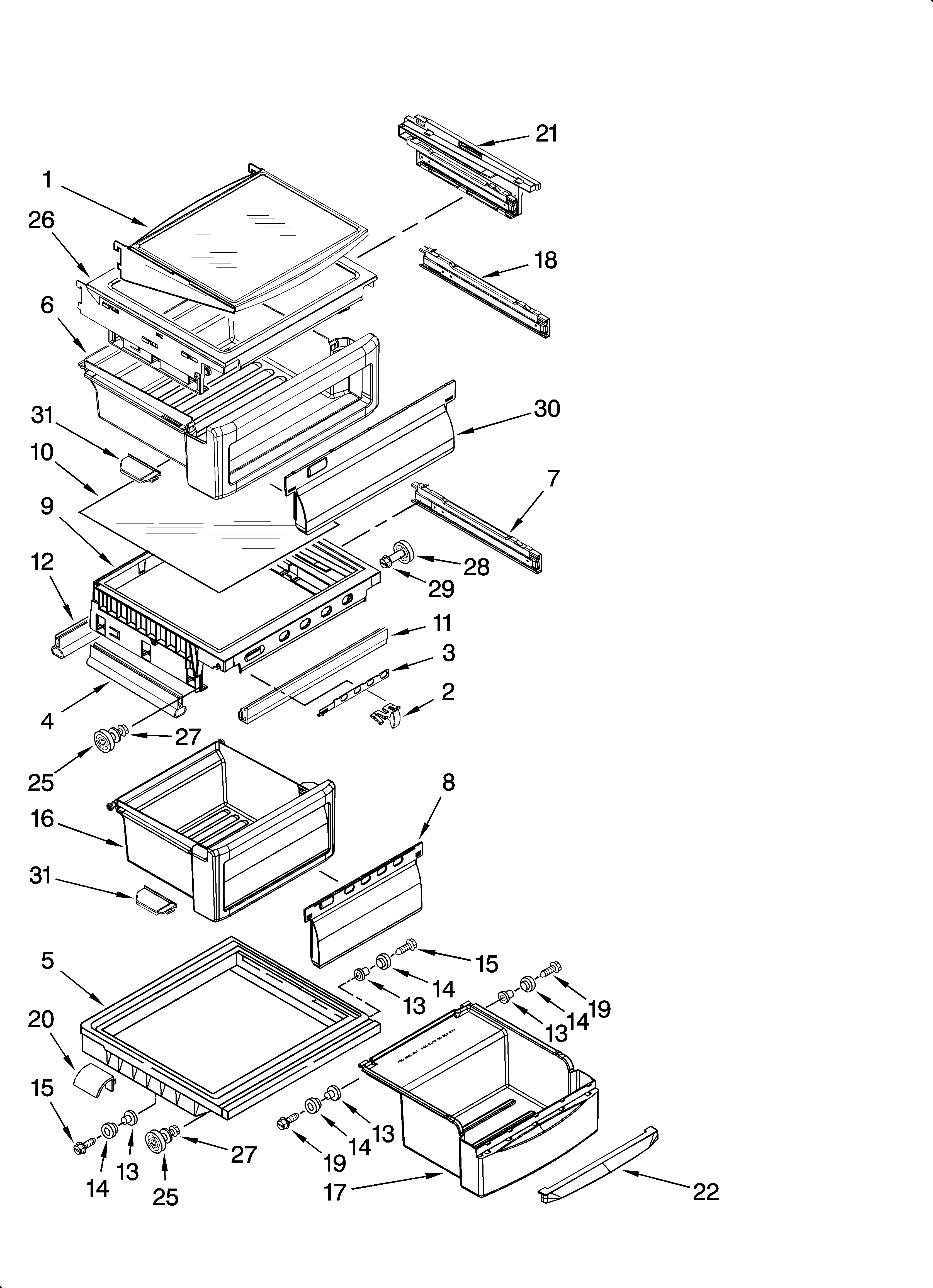 KitchenAid KSCS25INMS03 refrigerator shelf parts diagram
