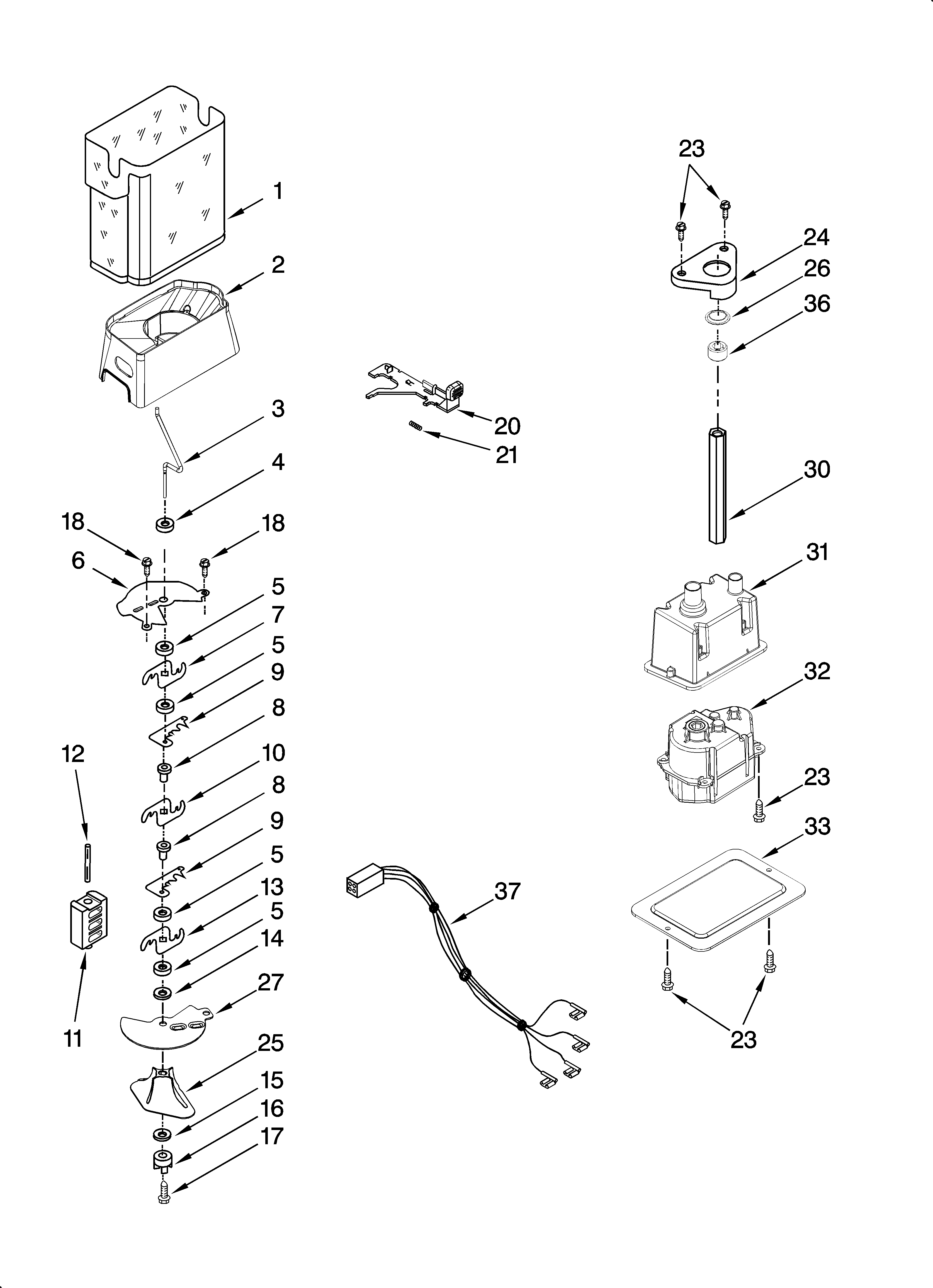 KitchenAid KSCS25INMS03 motor and ice container parts diagram