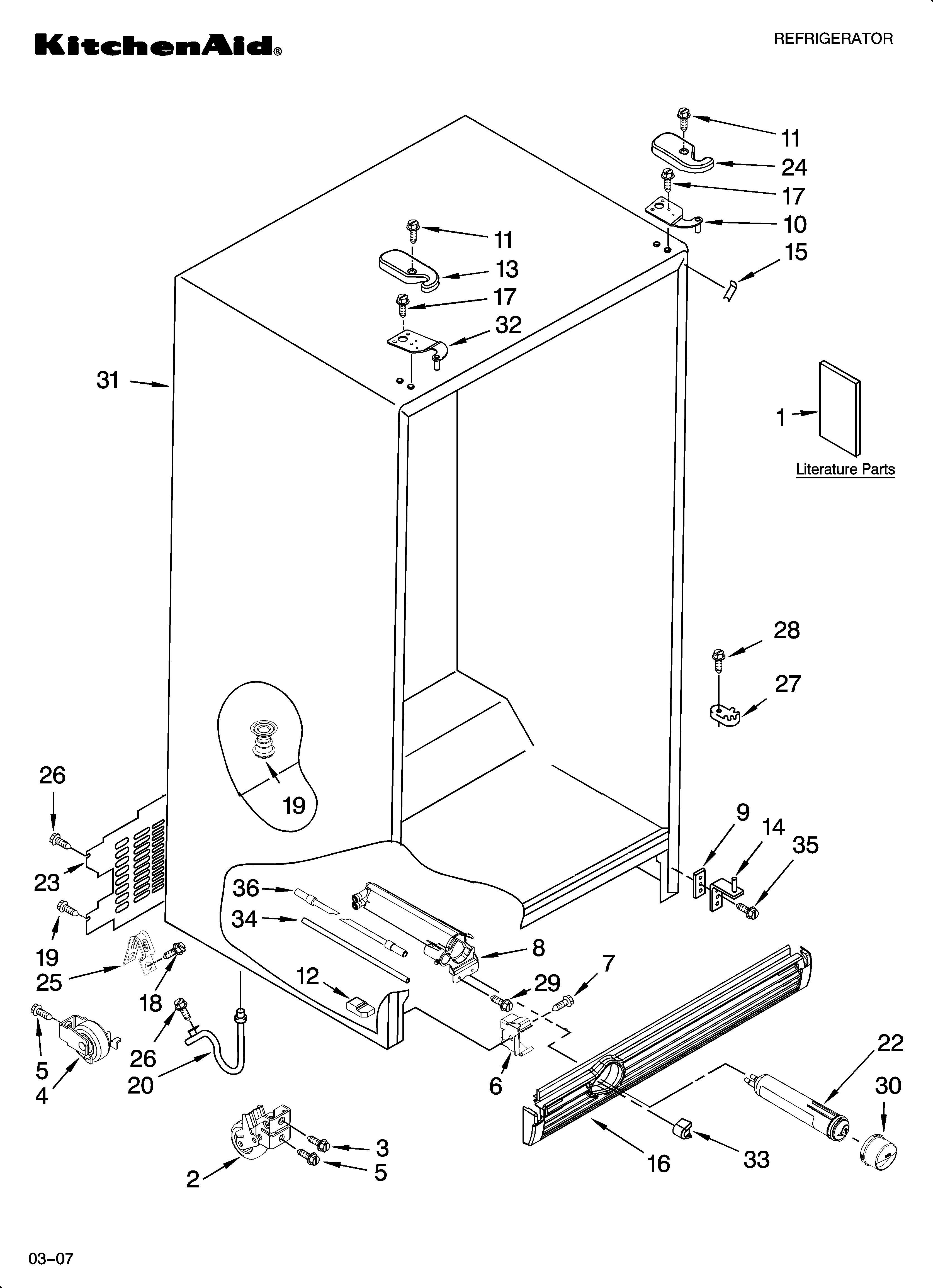 KitchenAid KSRG22FTST01 cabinet parts diagram