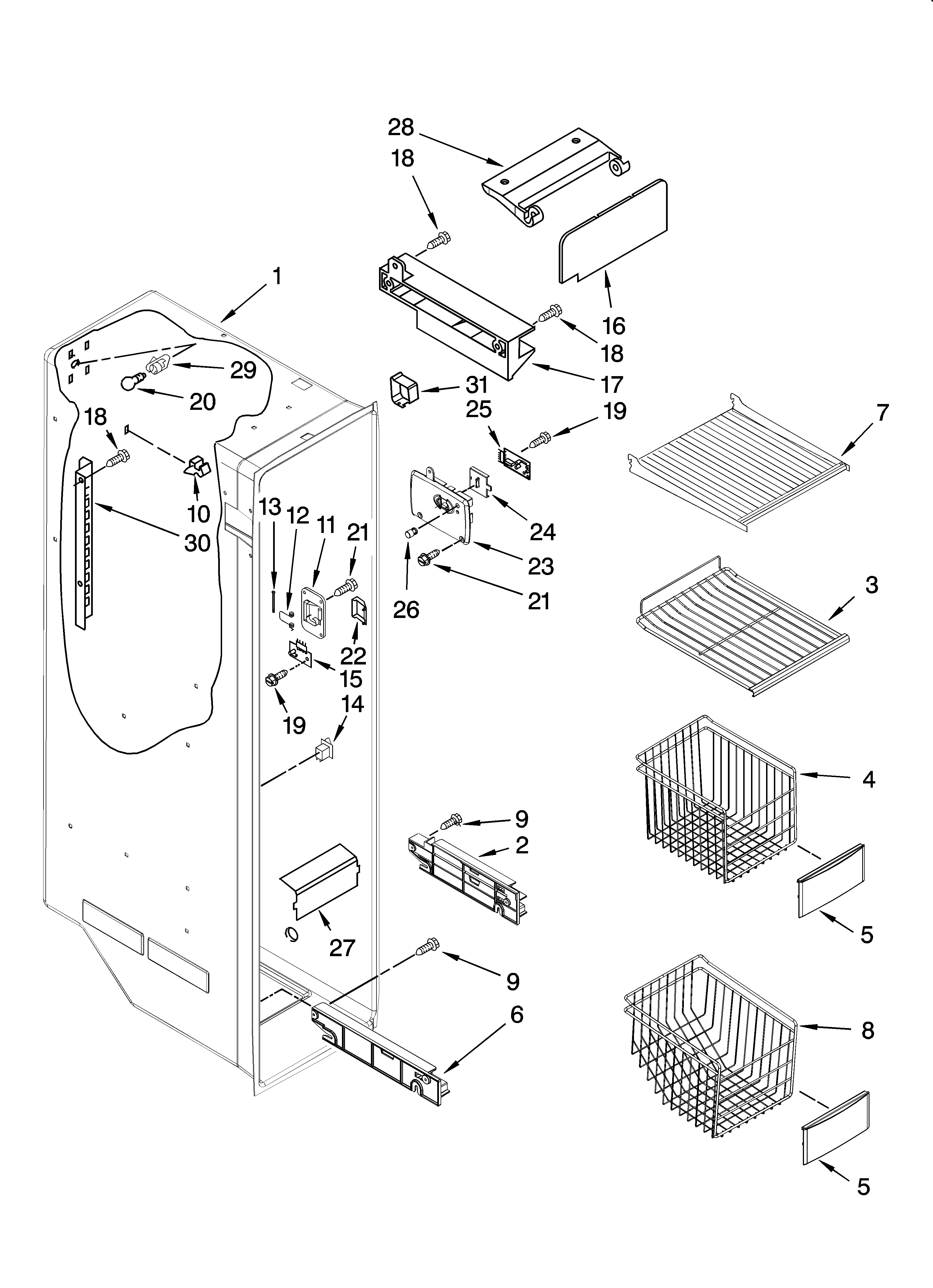 KitchenAid KSRG22FTST01 freezer liner parts diagram