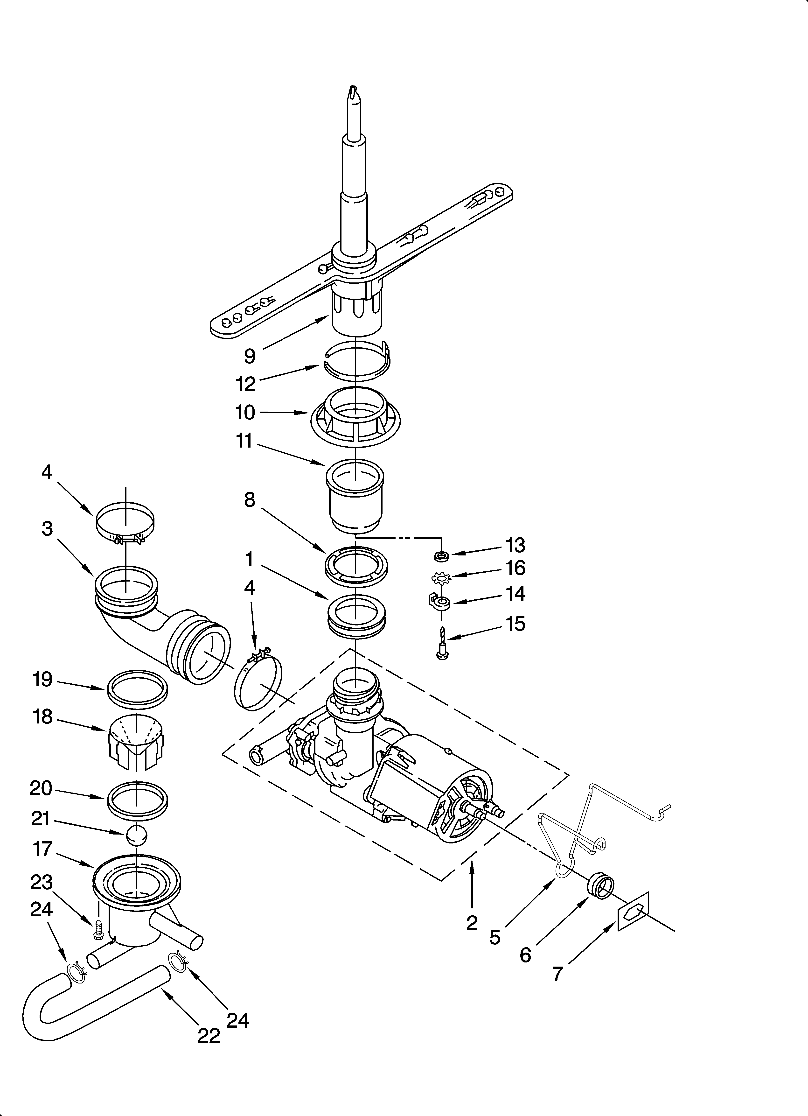 Estate TUD4700SQ1 pump and spray arm parts diagram