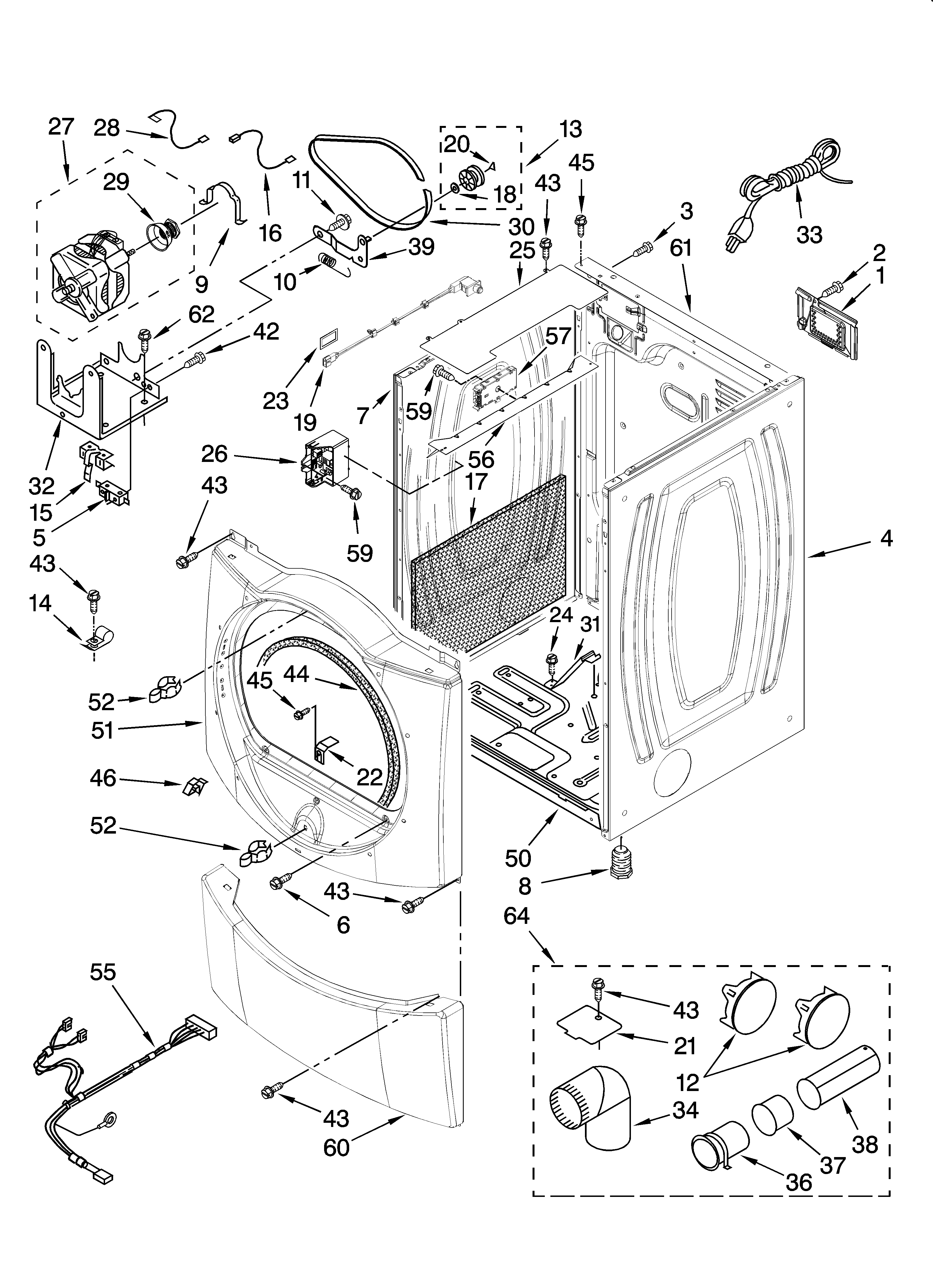 Whirlpool WGD9500TU0 cabinet parts diagram