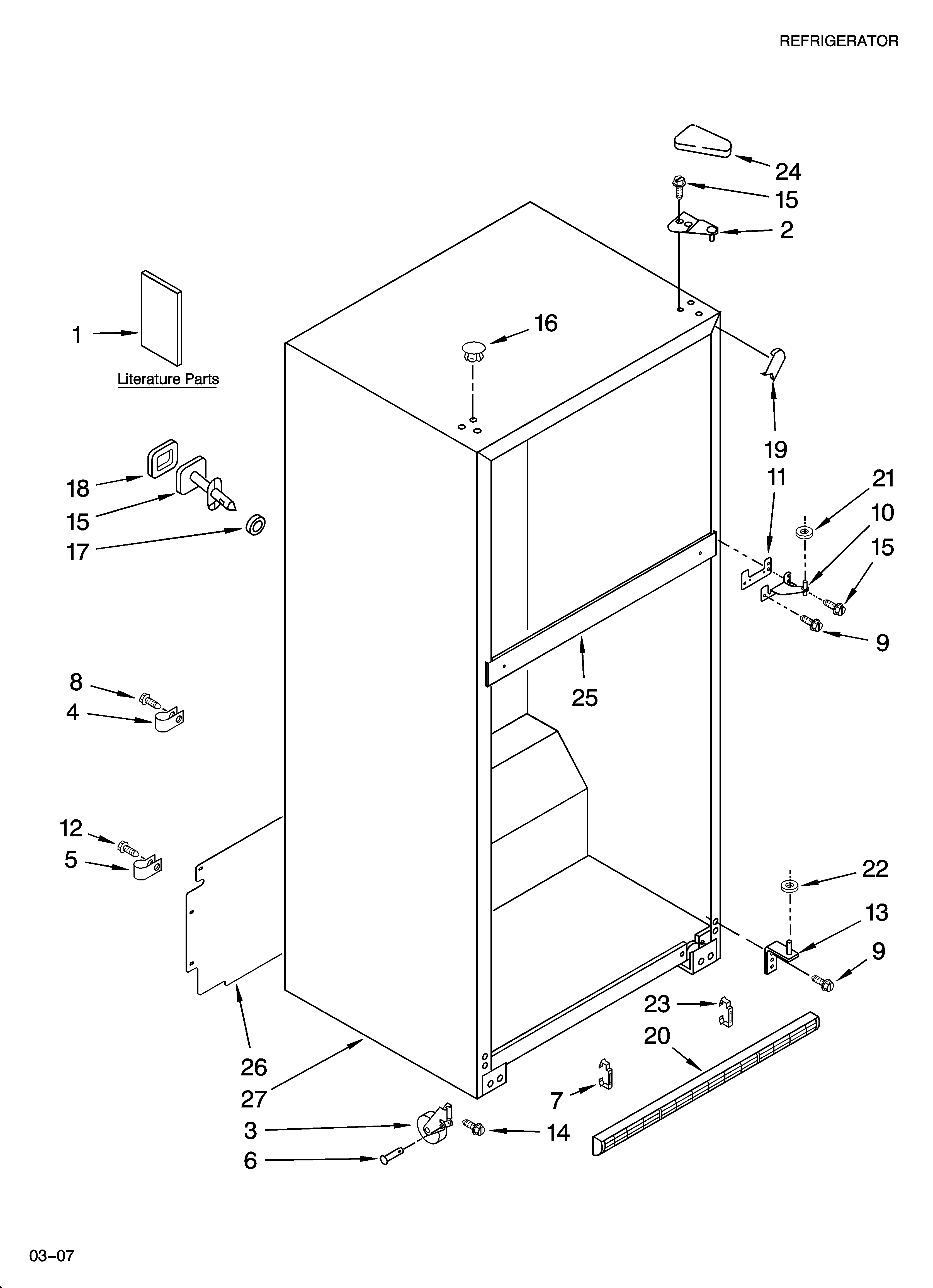 Whirlpool 8GT9FTKXST01 cabinet parts diagram