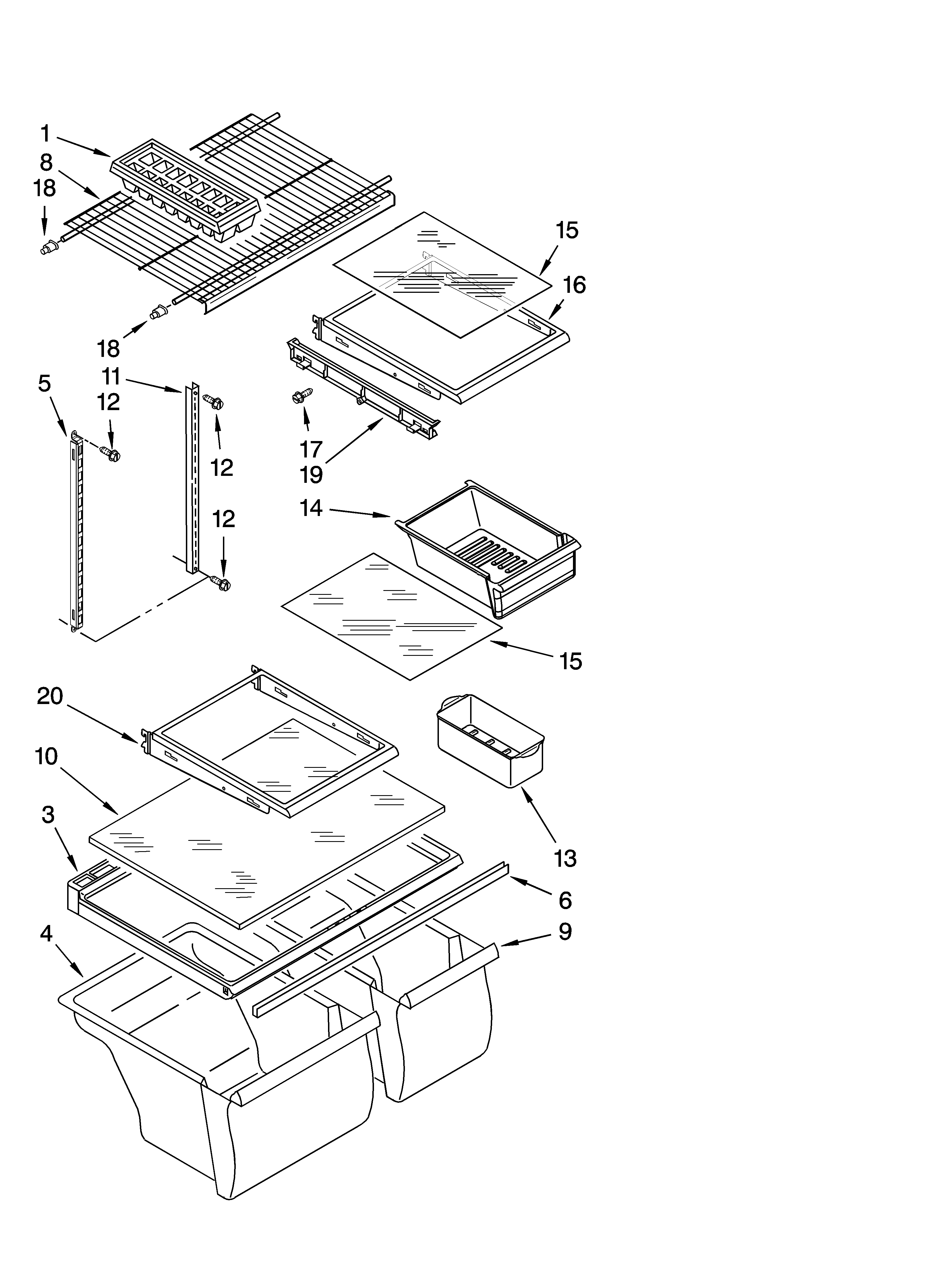 Whirlpool 8GT9FTKXST01 shelf parts, optional parts diagram