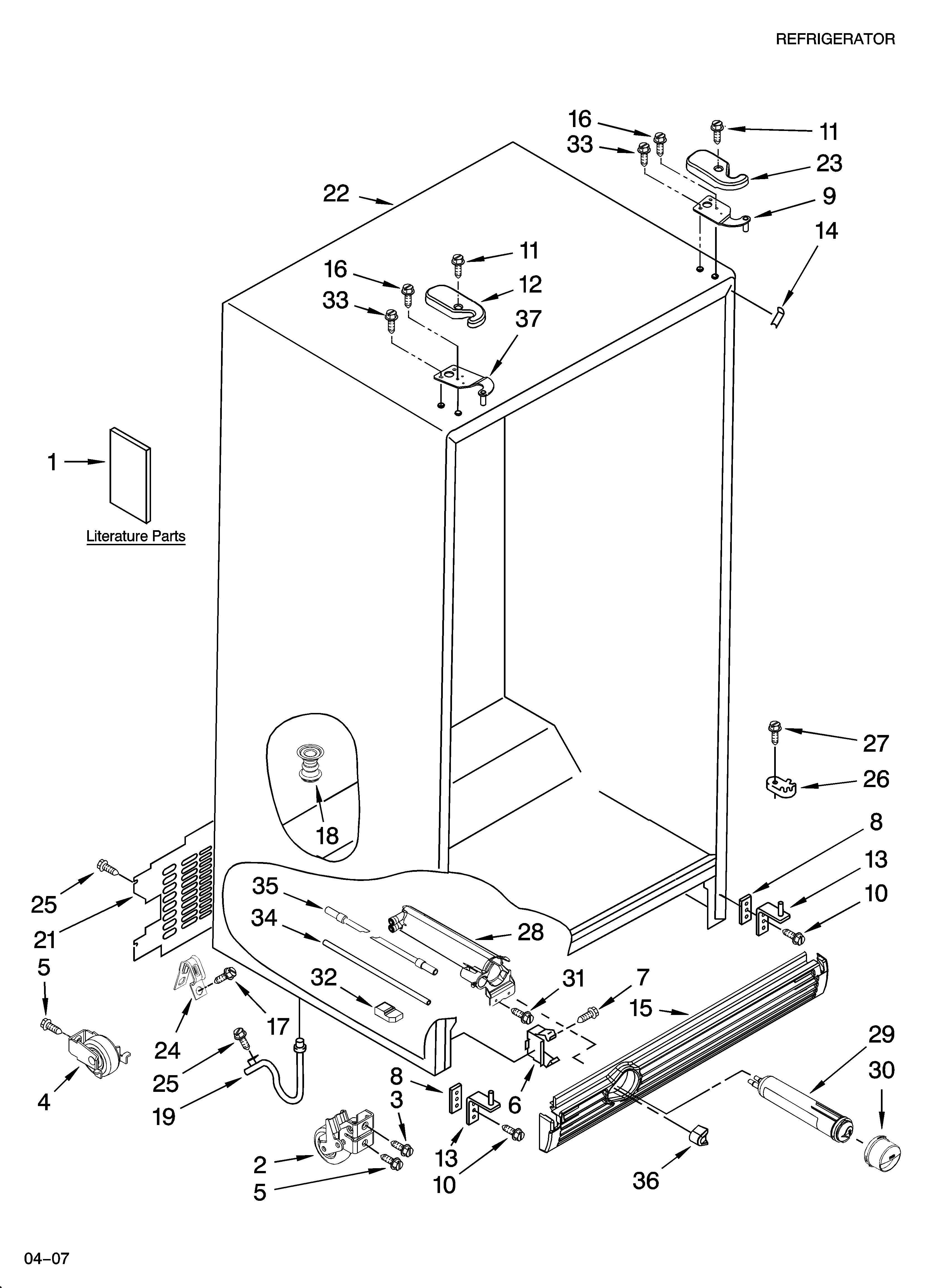Whirlpool ES5LHAXSA02 cabinet parts diagram