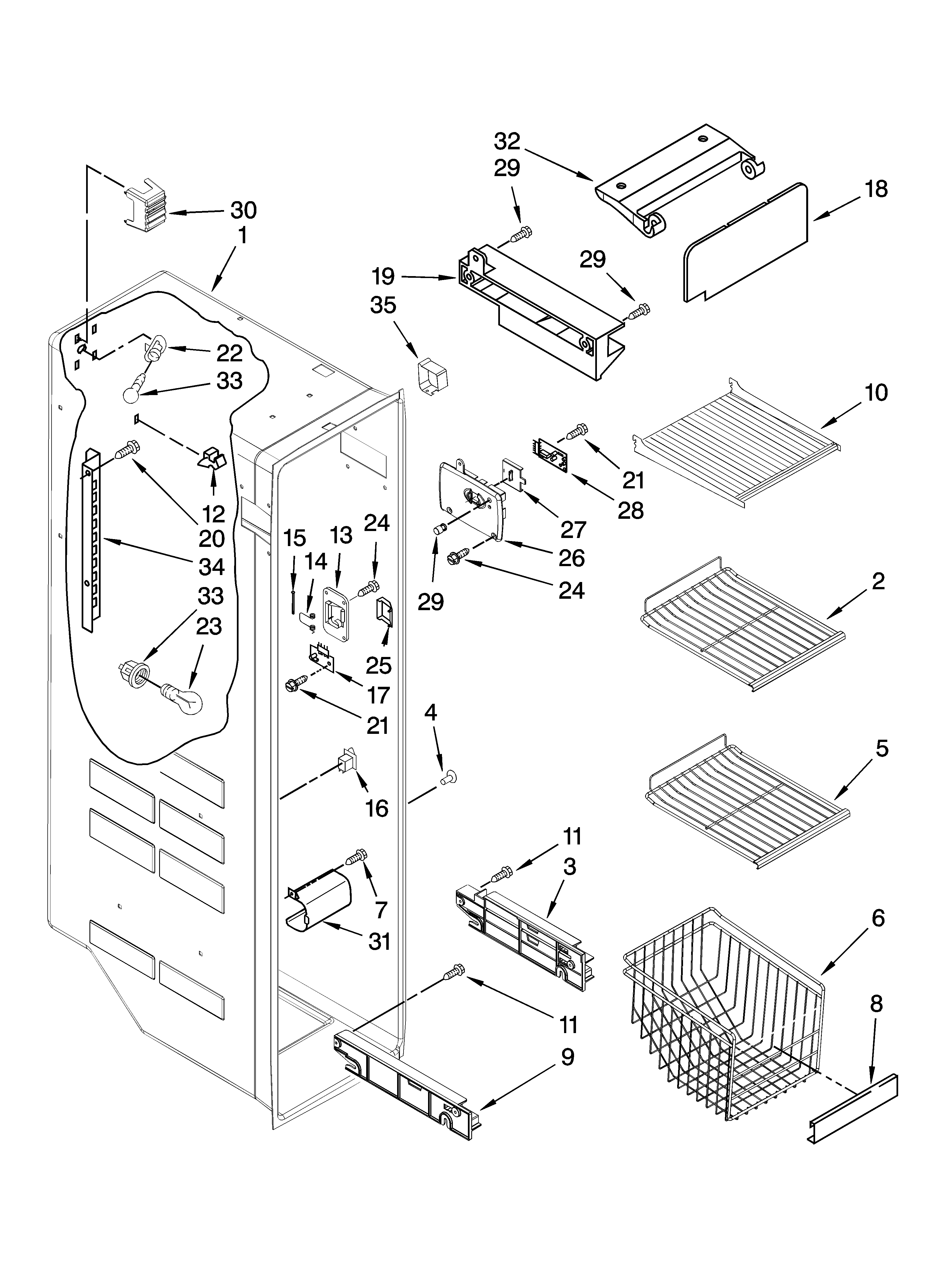 Whirlpool ES5LHAXSA02 freezer liner parts diagram