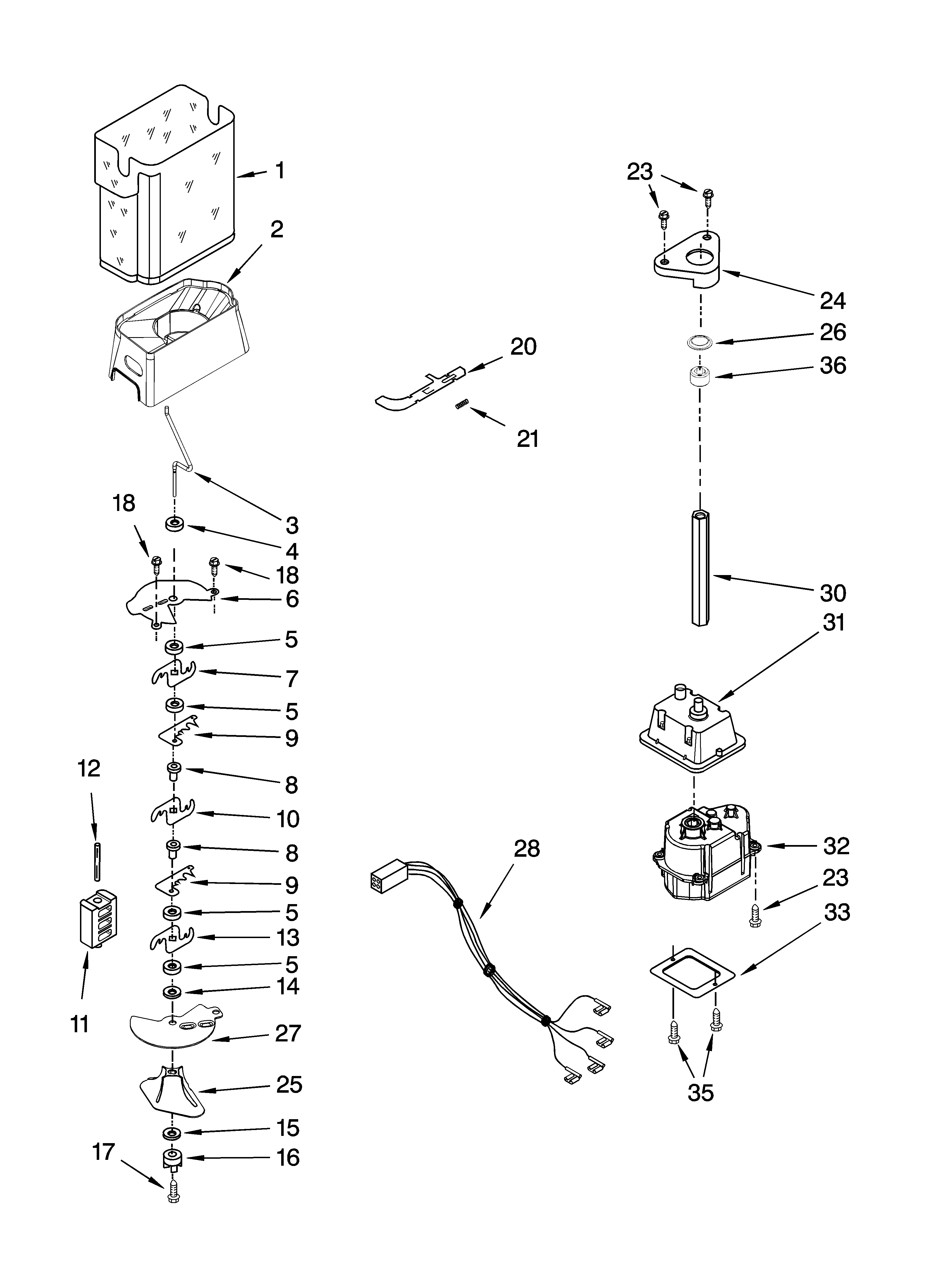 Whirlpool ES5LHAXSA02 motor and ice container parts diagram