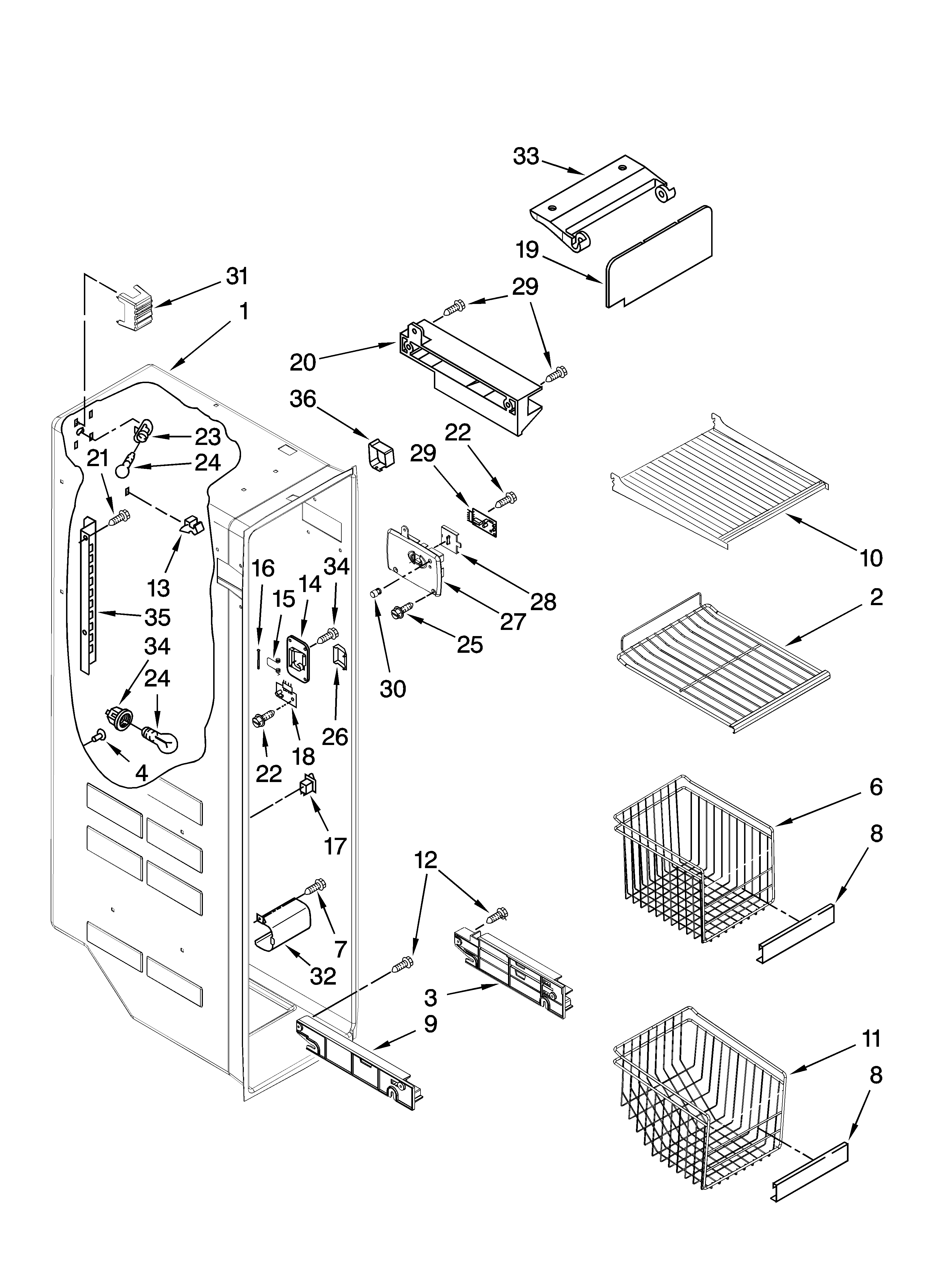 Whirlpool GS5SHAXTL01 freezer liner parts diagram