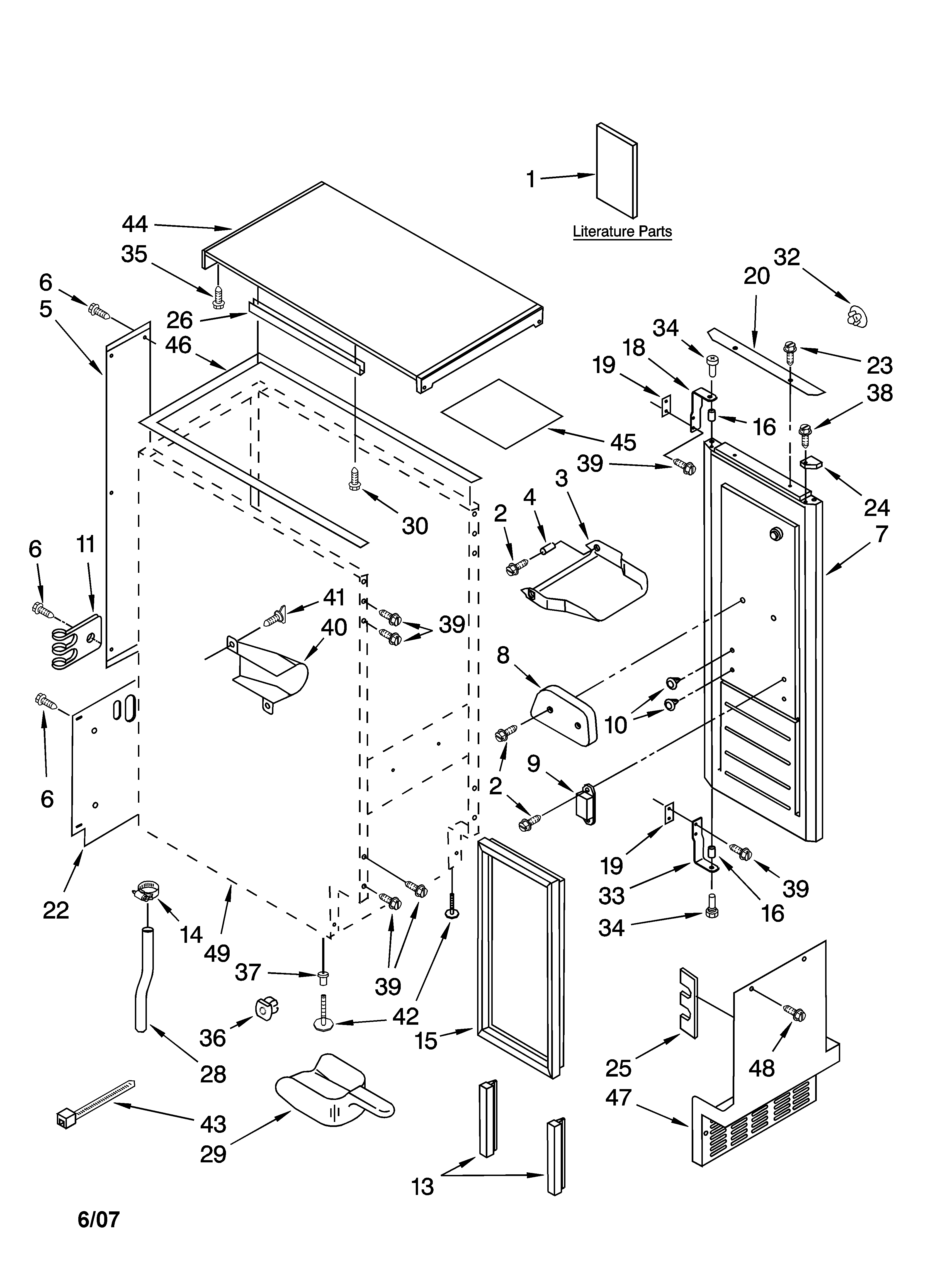 Whirlpool JEACS50SLF1 cabinet liner and door parts diagram