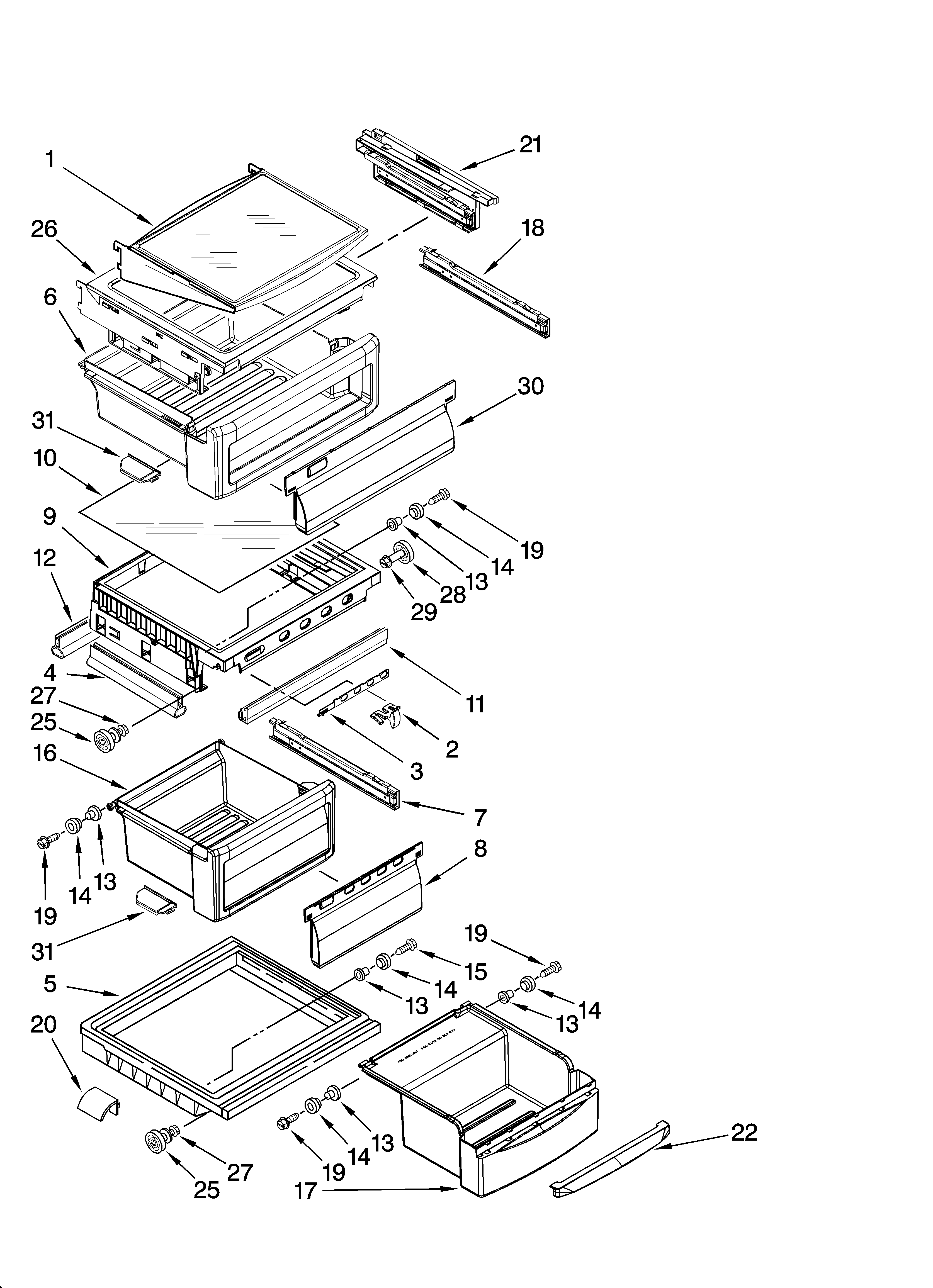 KitchenAid KSCS23INMS03 refrigerator shelf parts diagram