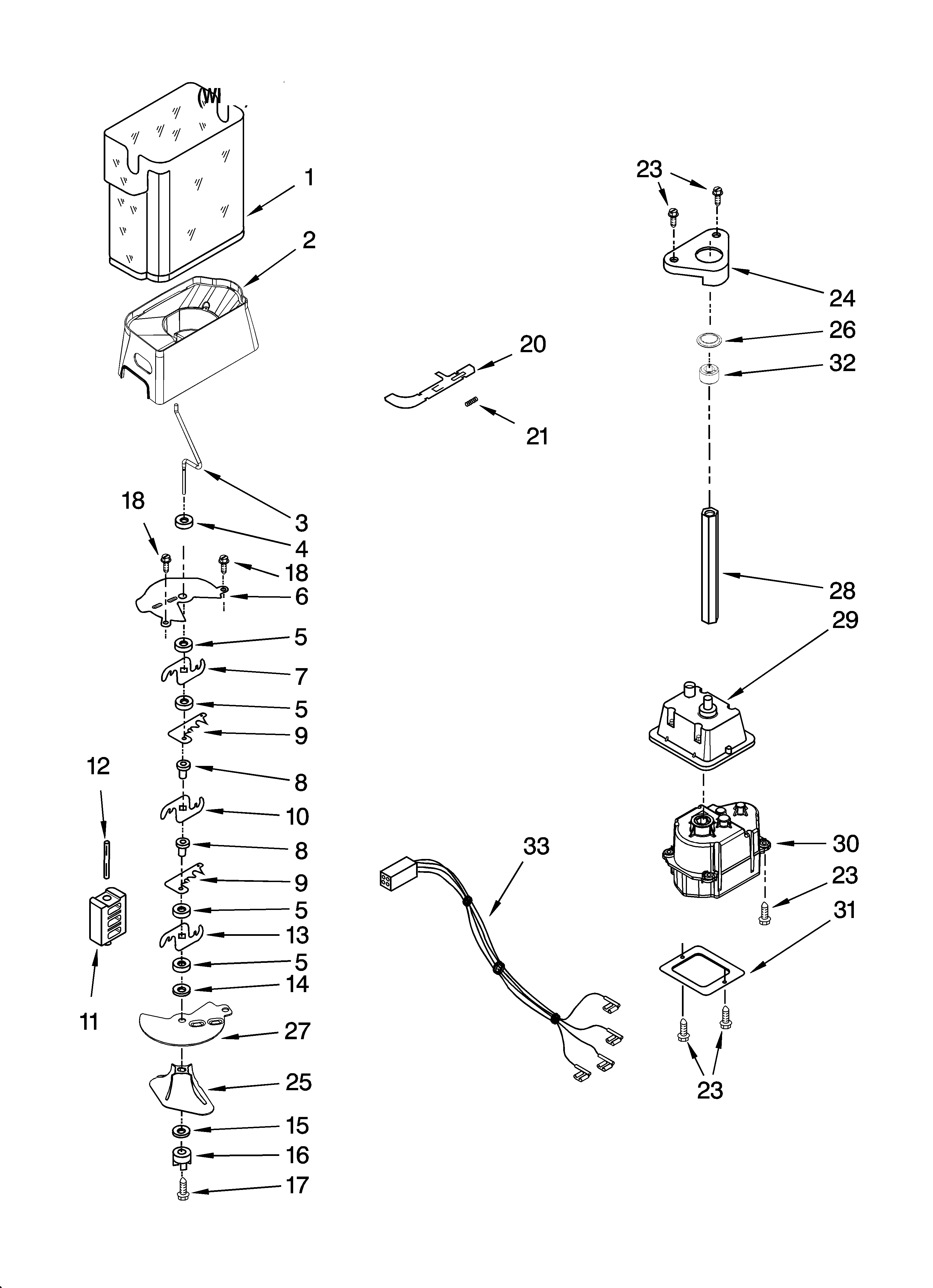 KitchenAid KSCS23INMS03 motor and ice container parts diagram