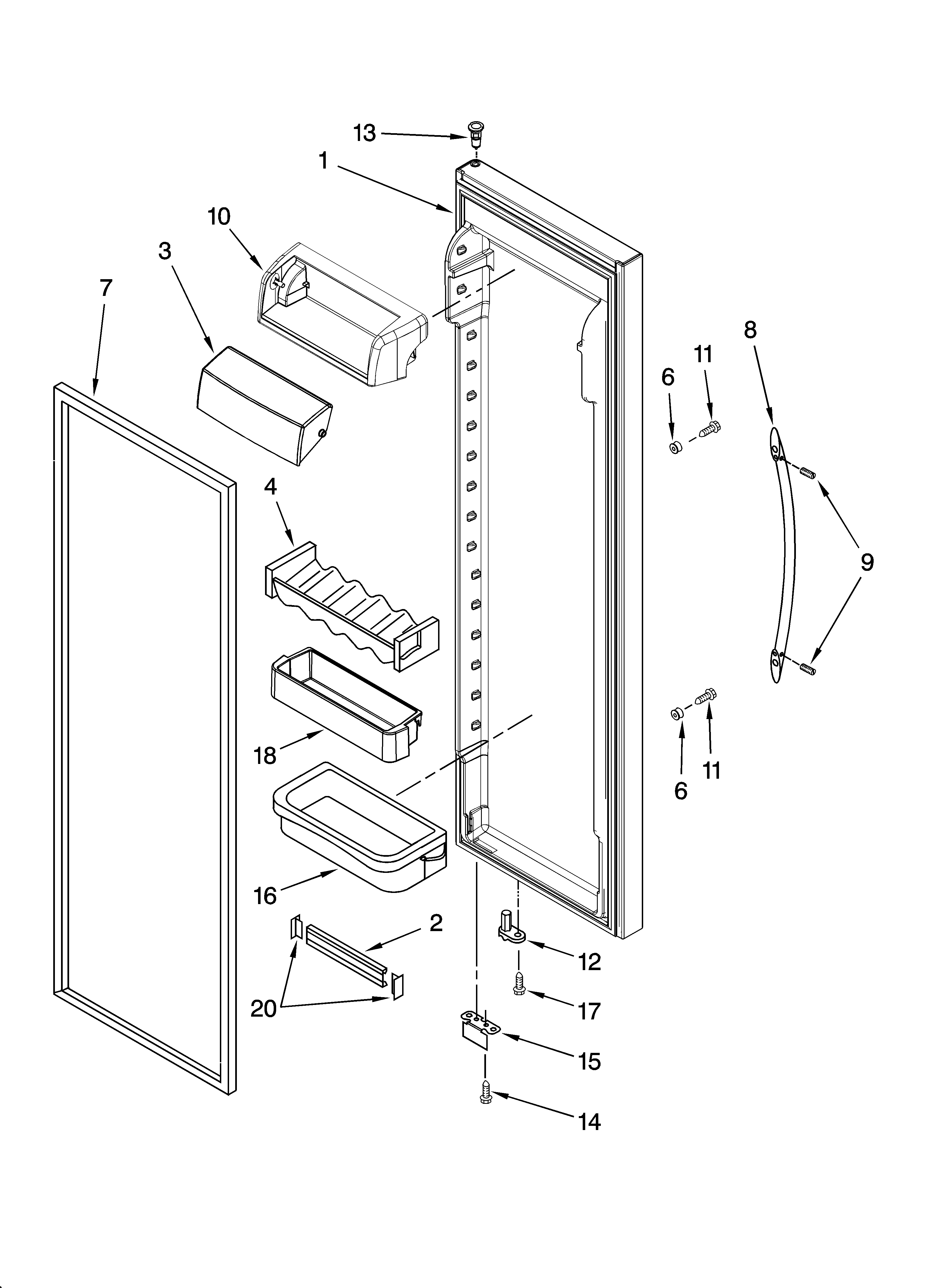 KitchenAid KSCS23INMS03 refrigerator door parts diagram