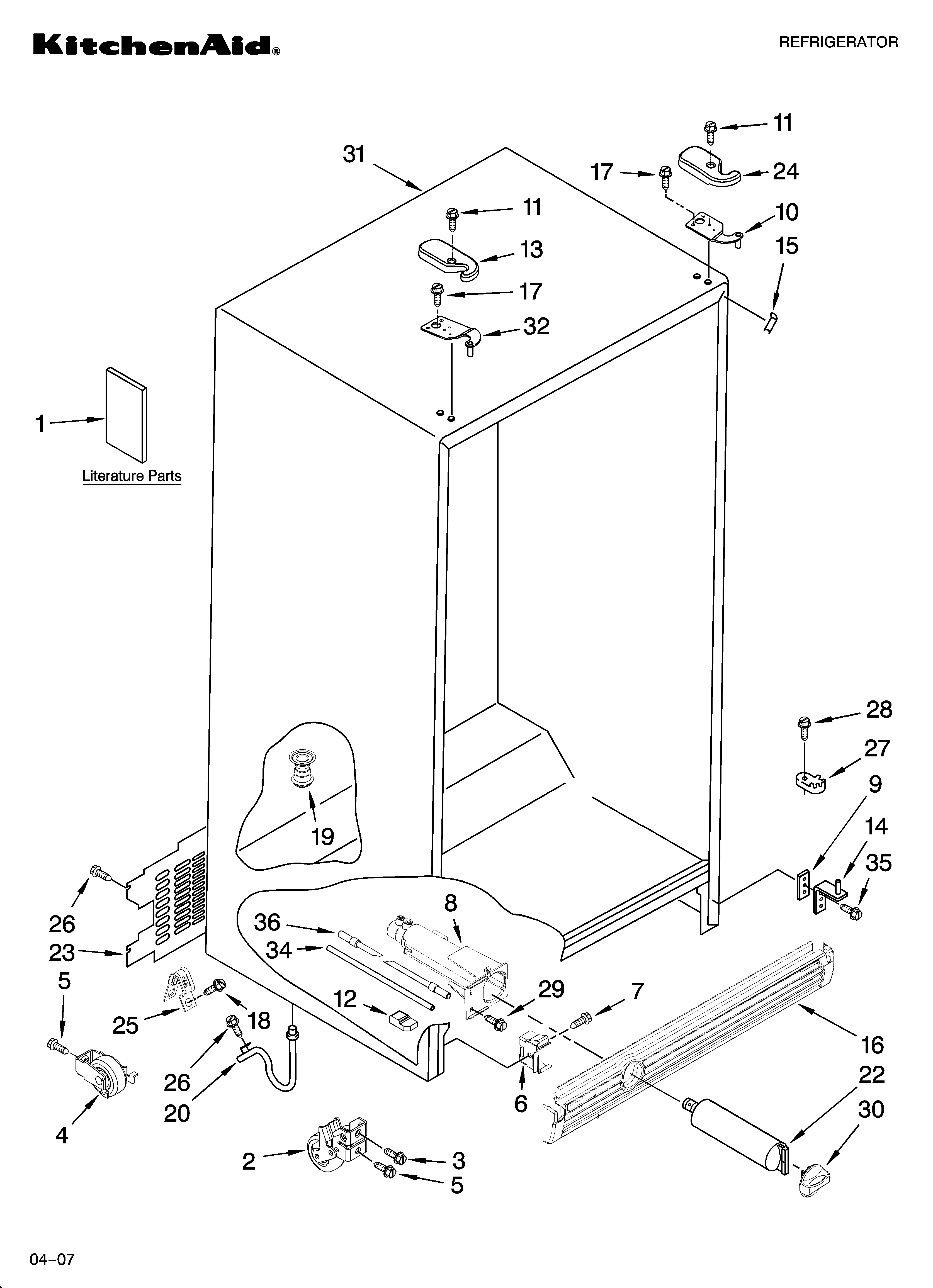 KitchenAid KSRG22FKBT19 cabinet parts diagram