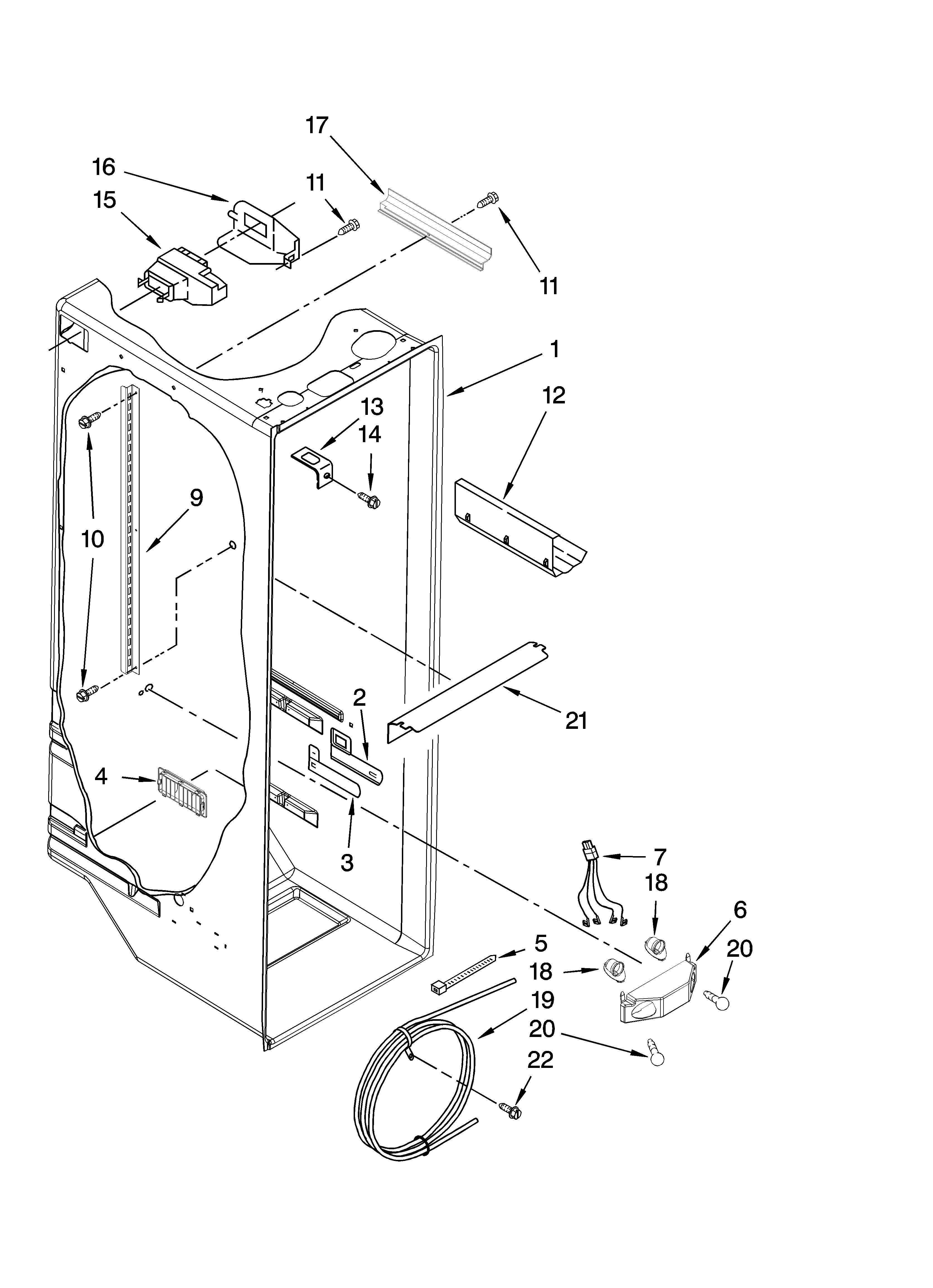 KitchenAid KSRG22FKBT19 refrigerator liner parts diagram