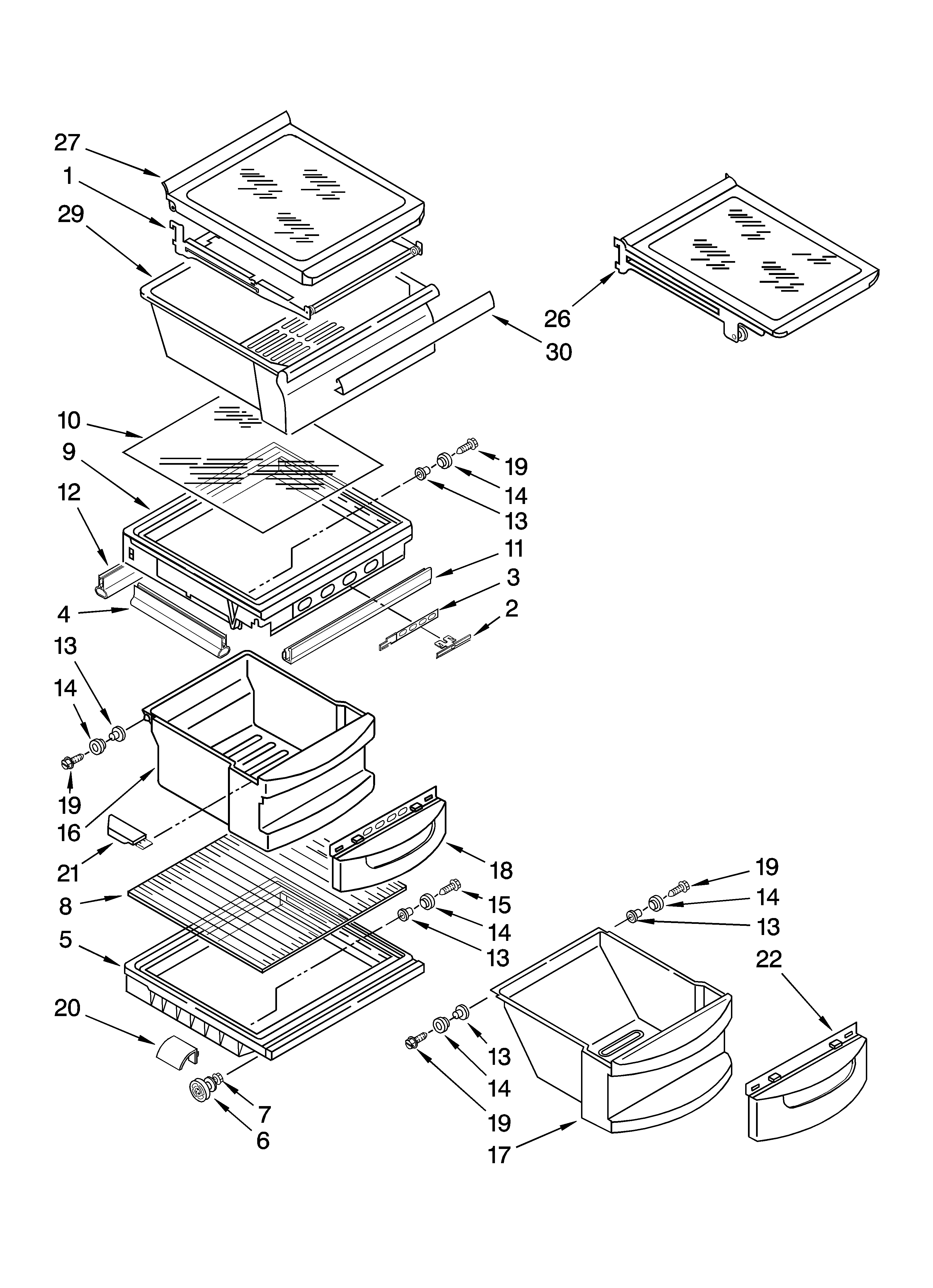 KitchenAid KSRG22FKBT19 refrigerator shelf parts diagram