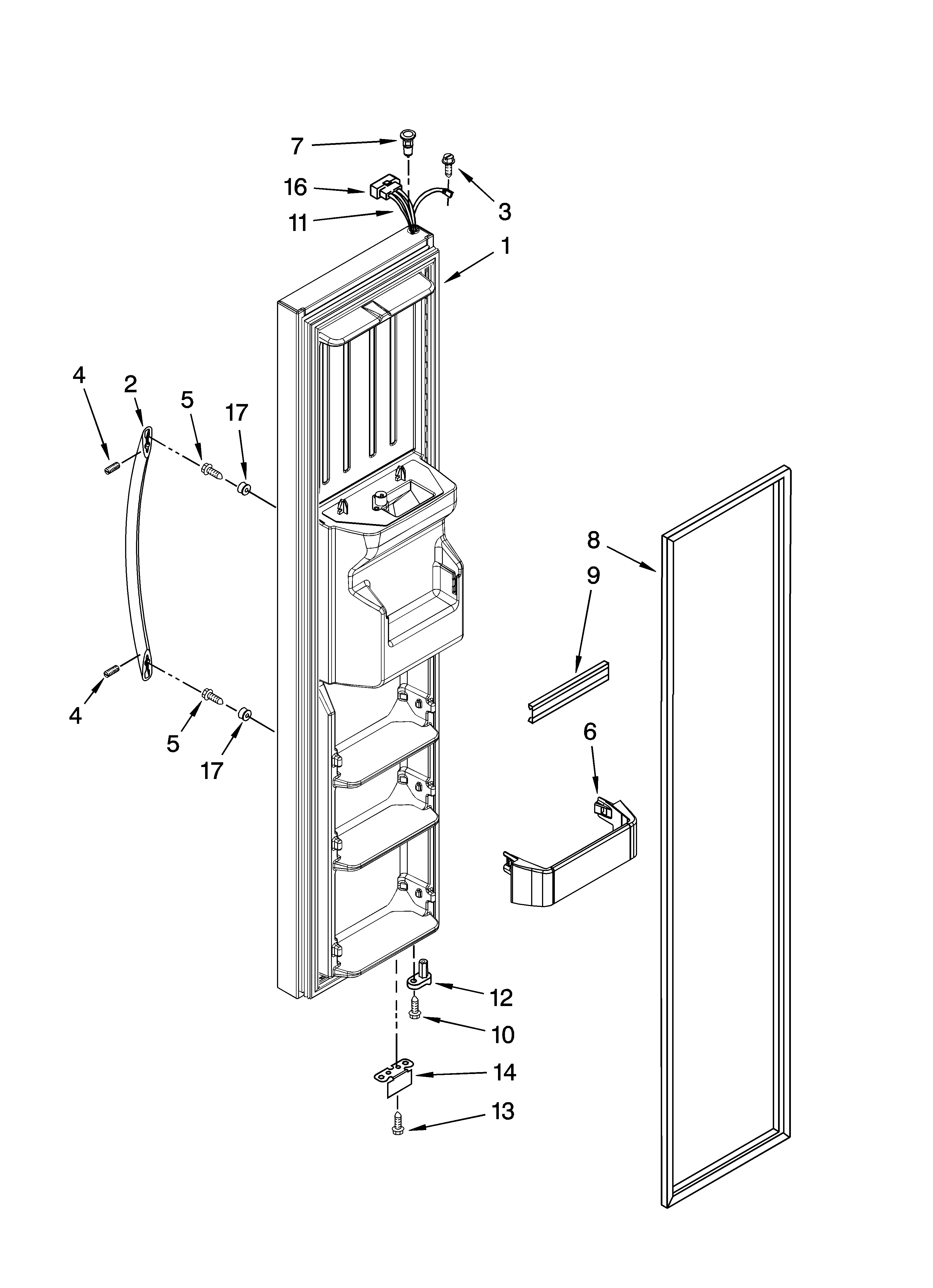 KitchenAid KSRG22FKBT19 freezer door parts diagram