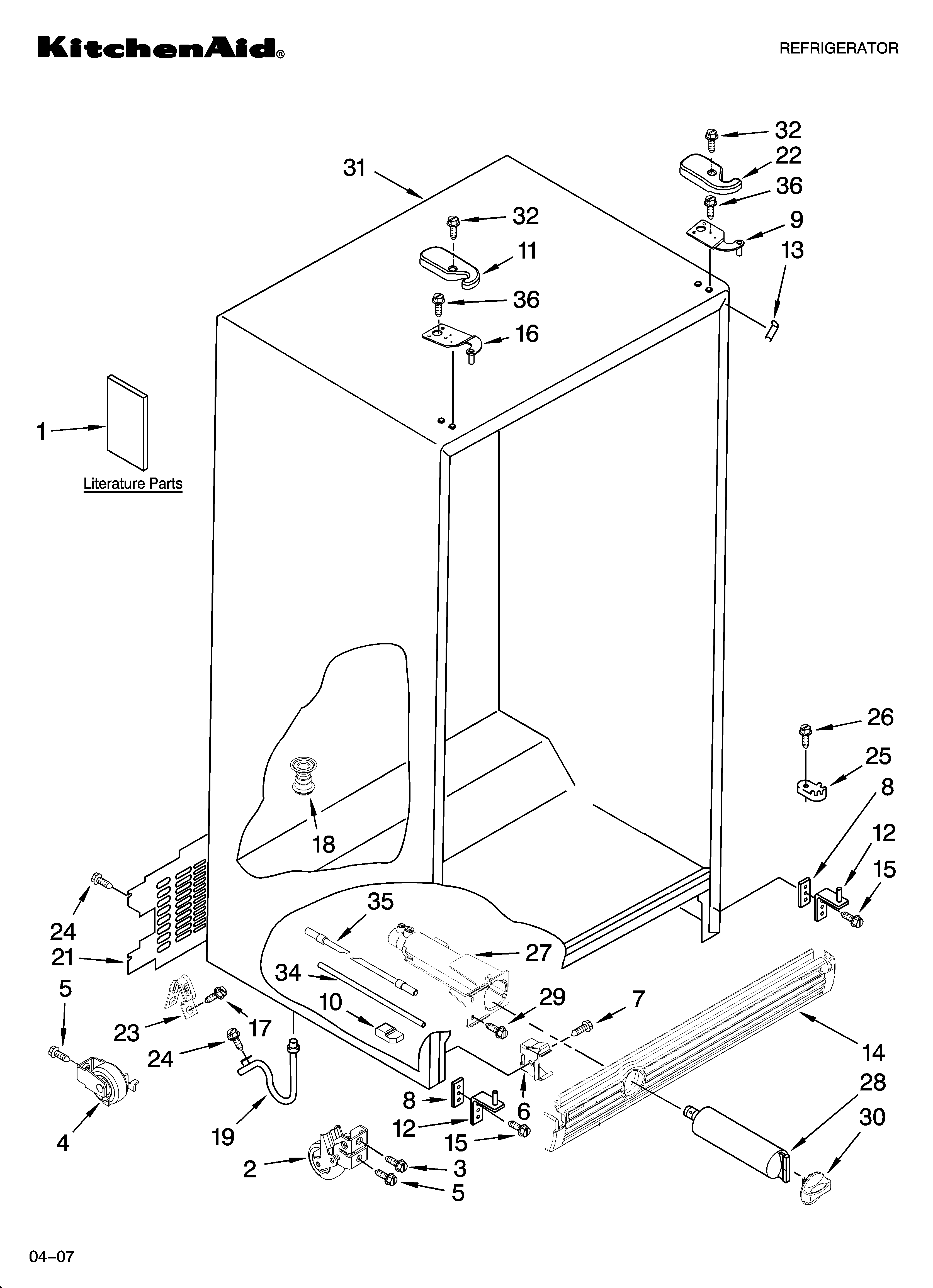 KitchenAid KSRG25FKST19 cabinet parts diagram