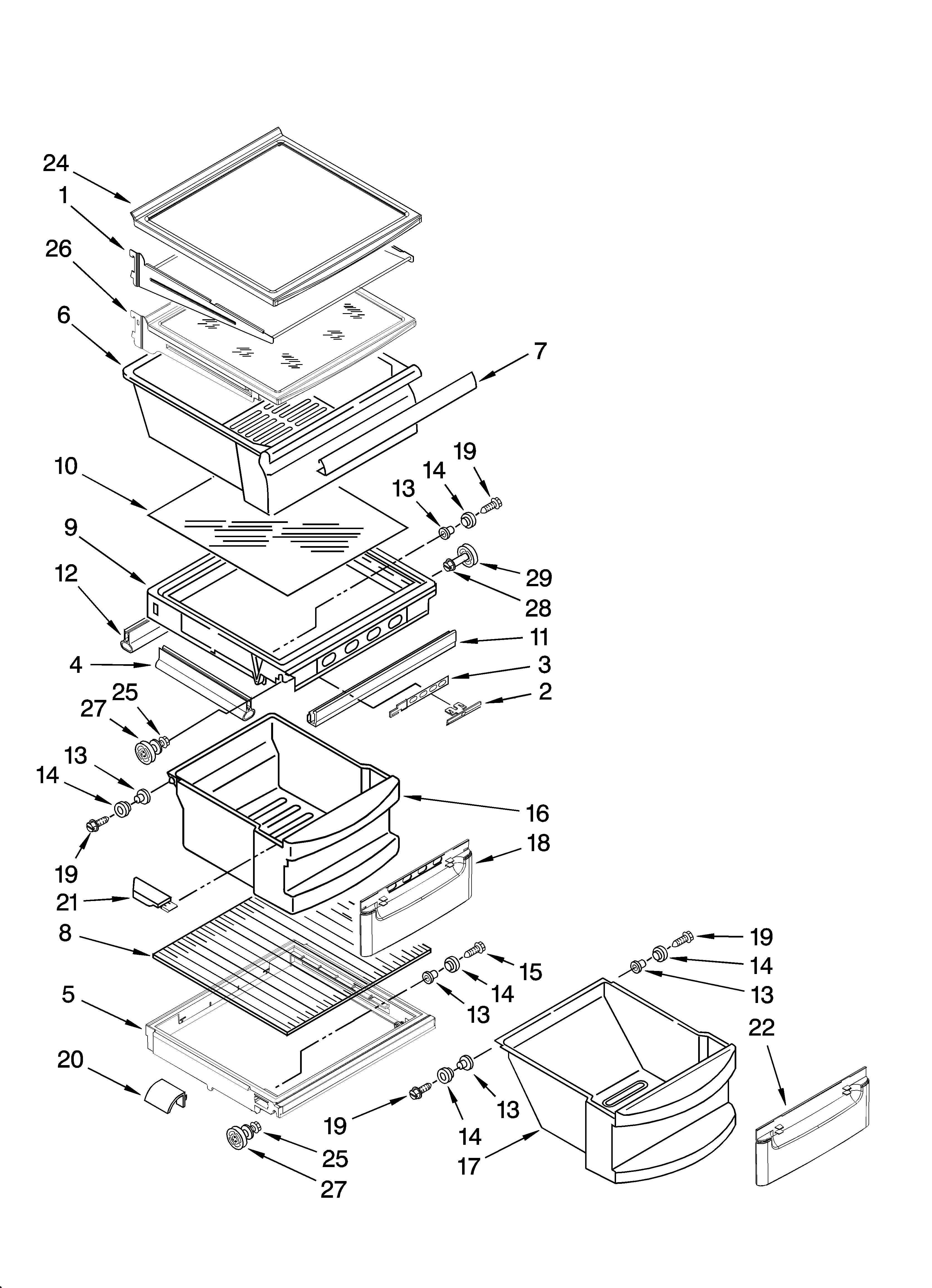 KitchenAid KSRG25FKST19 refrigerator shelf parts diagram