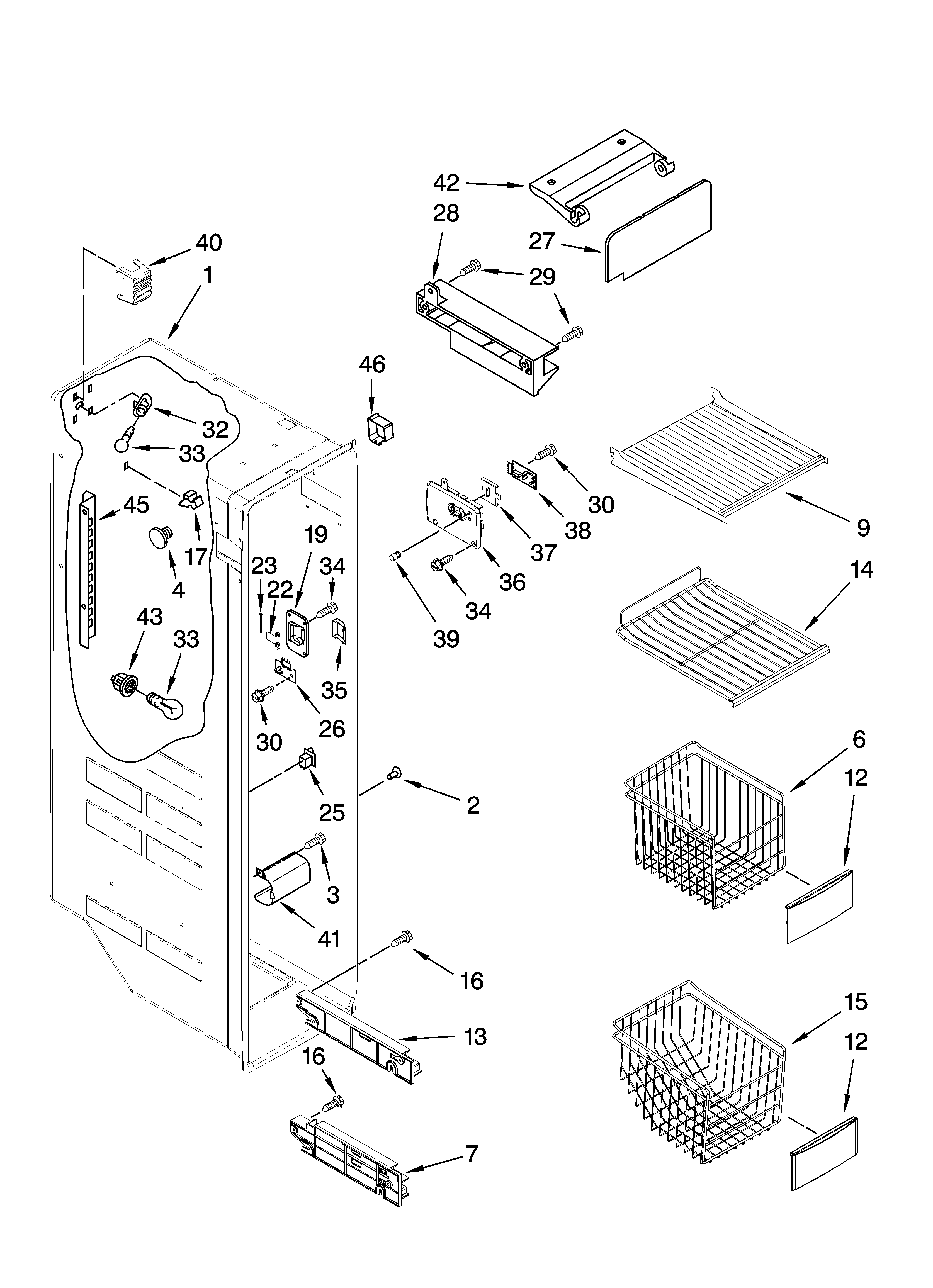 KitchenAid KSRG25FKST19 freezer liner parts diagram