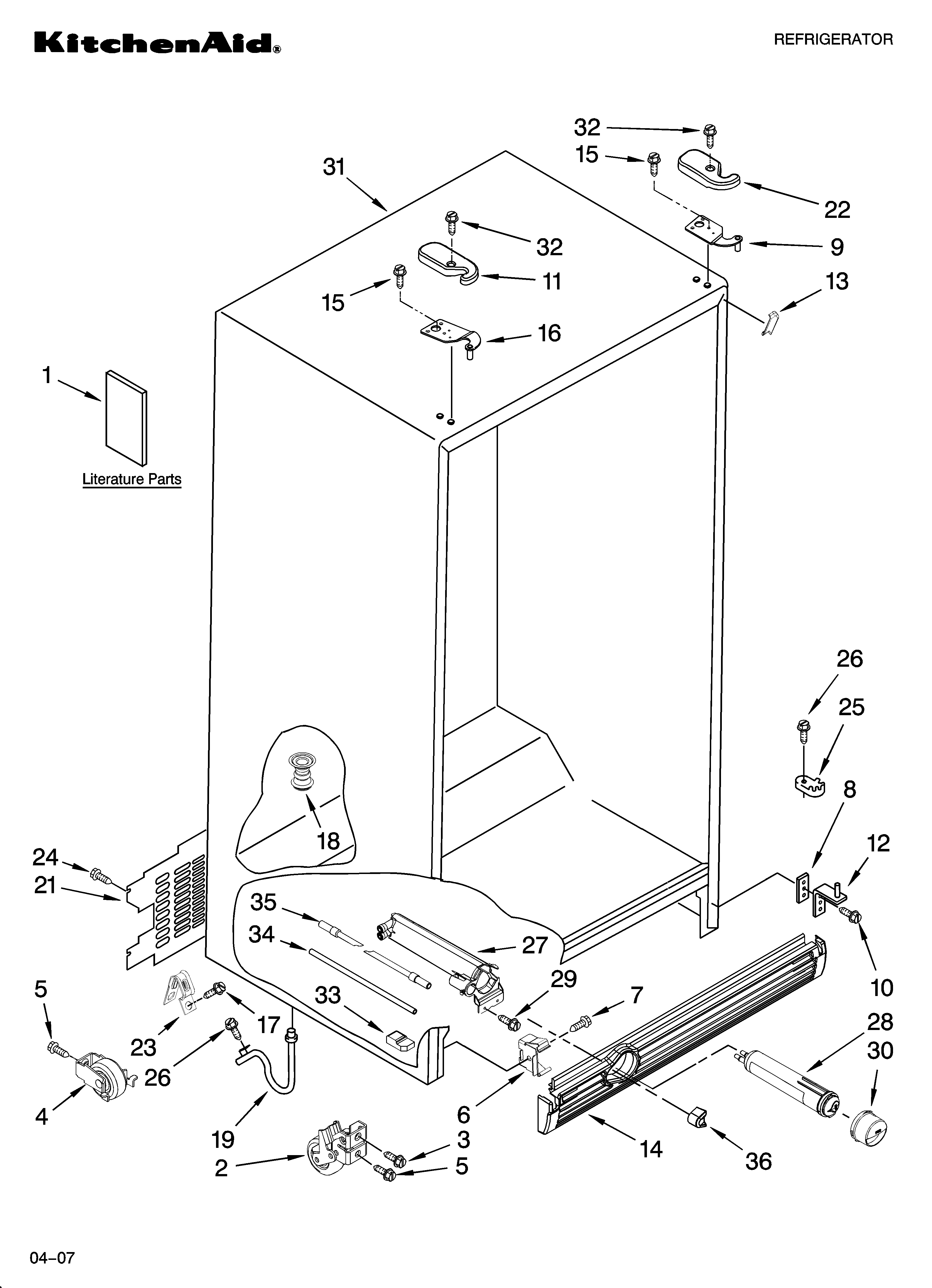 KitchenAid KSRG25FTSS01 cabinet parts diagram