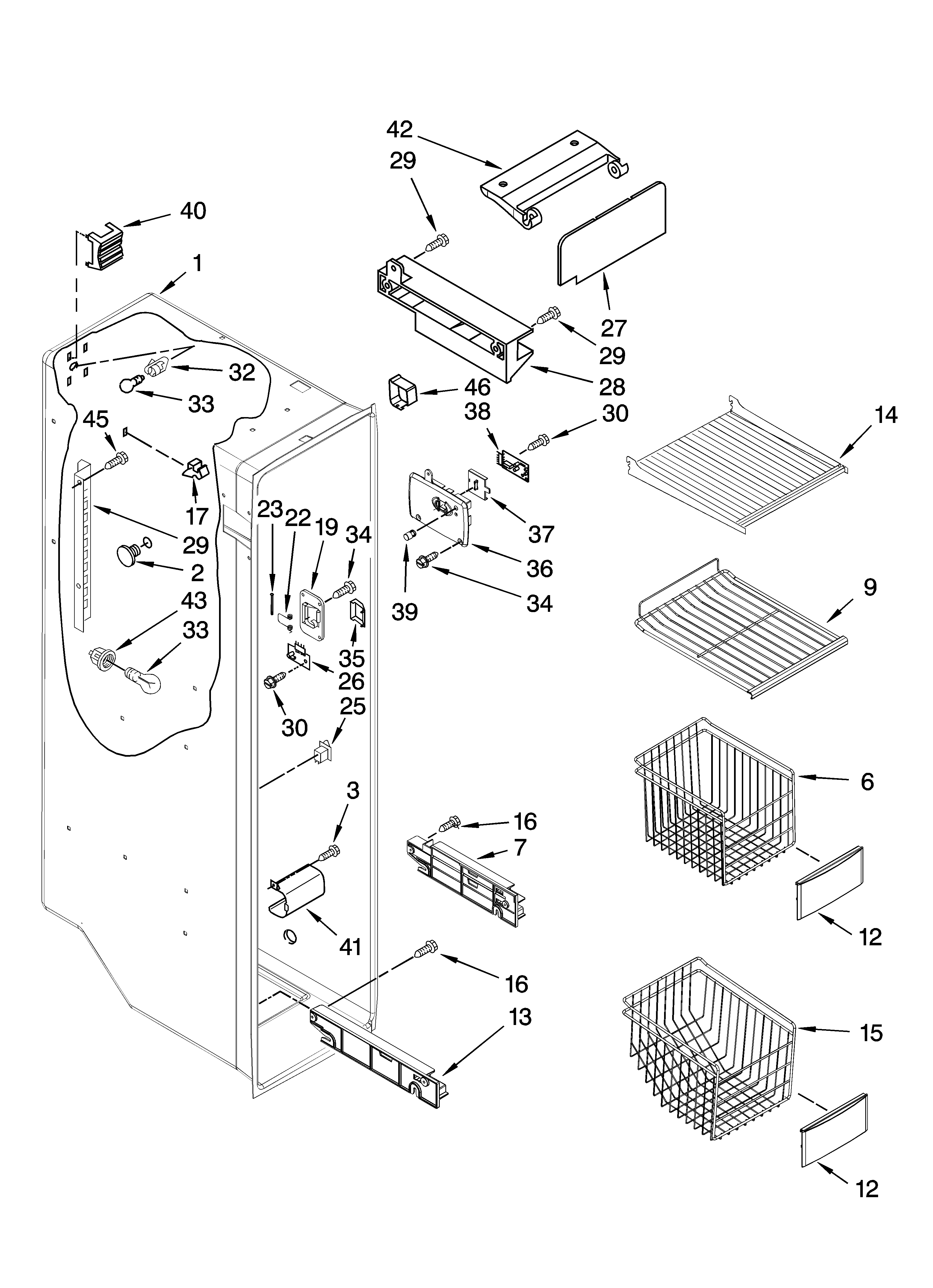 KitchenAid KSRG25FTSS01 freezer liner parts diagram